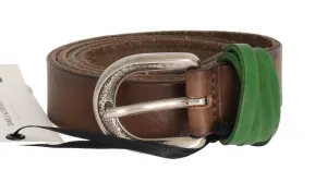 Brown Leather Silver Buckle Belt