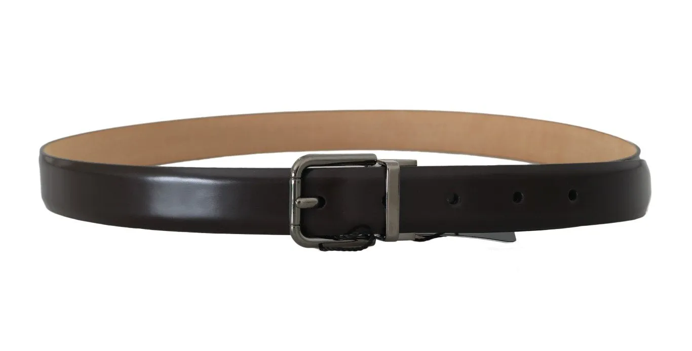 Brown Leather Silver Buckle Mens Belt
