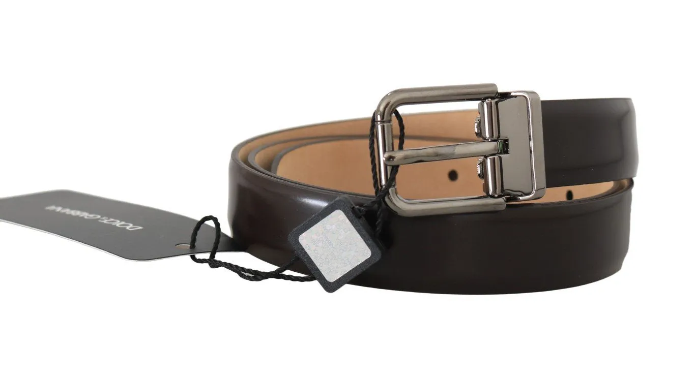 Brown Leather Silver Buckle Mens Belt