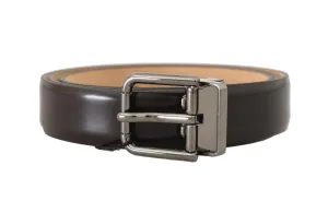 Brown Leather Silver Buckle Mens Belt