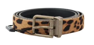 Brown Leopard Leather Calf Fur Belt