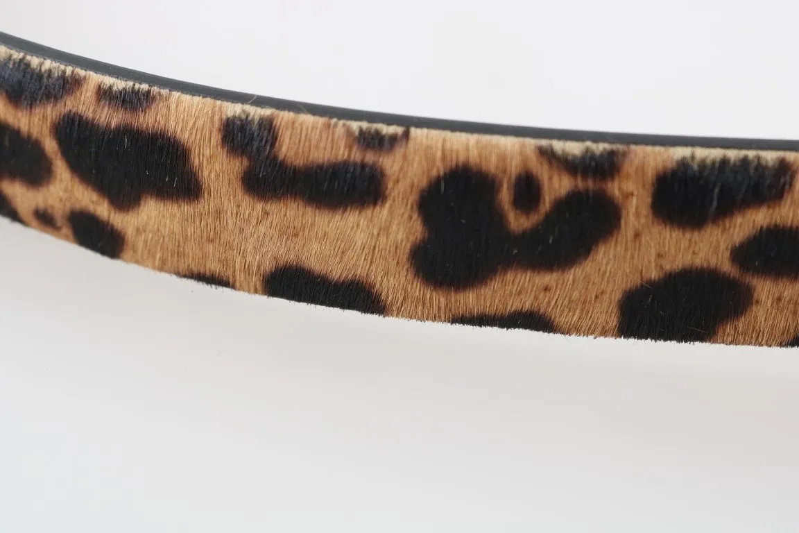 Brown Leopard Leather Calf Fur Belt