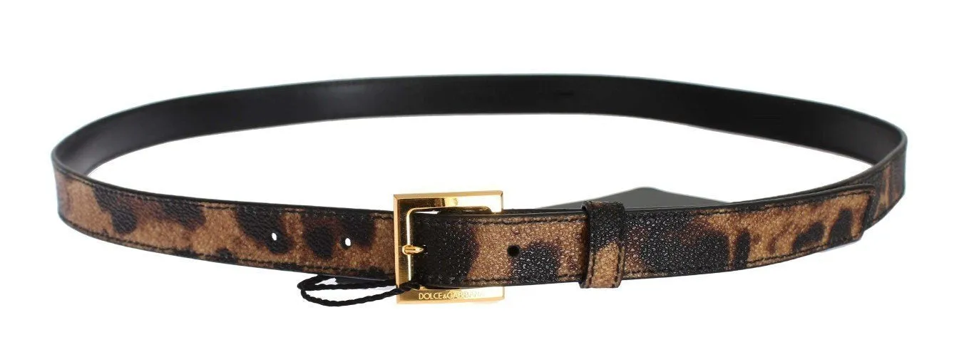 Brown Leopard Print Gold Buckle Belt