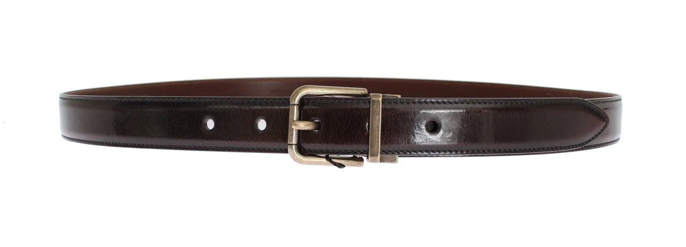 Brown Shiny Leather Gold Buckle Belt