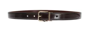 Brown Shiny Leather Gold Buckle Belt