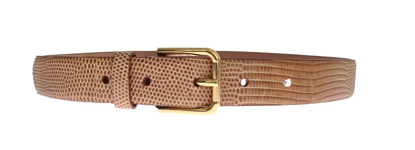 Brown Snakeskin Gold Buckle Logo Waist Belt