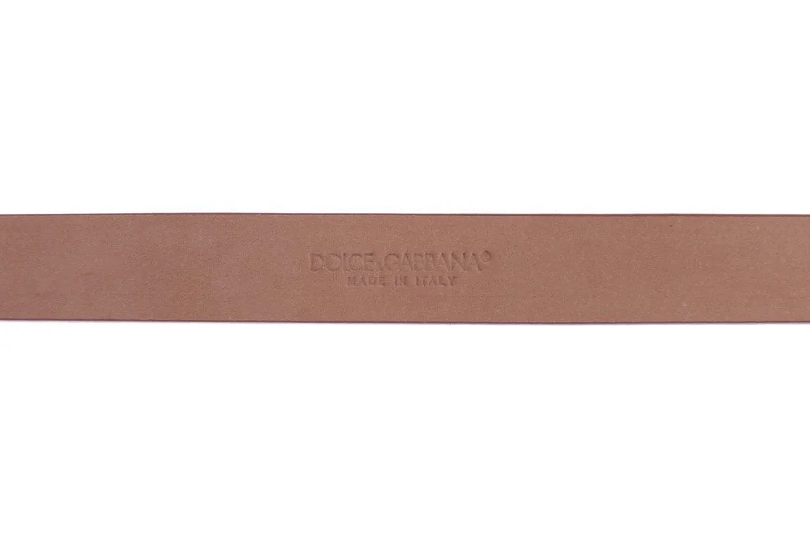 Brown Snakeskin Gold Buckle Logo Waist Belt