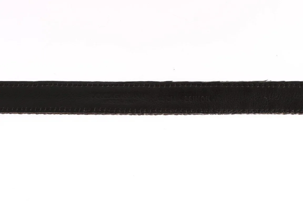 Brown Straw Leather Crystal Buckle Belt