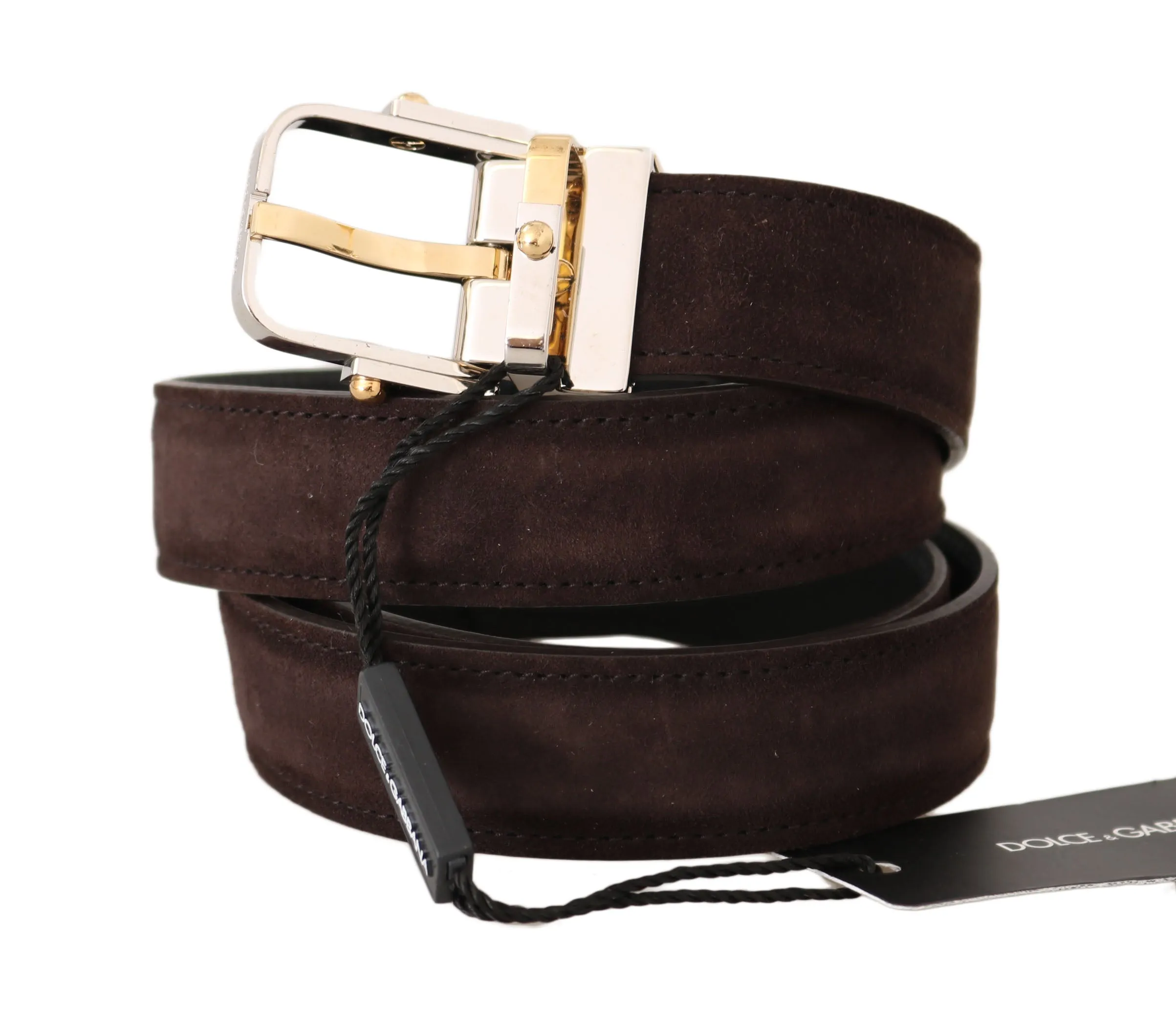 Brown Suede Leather Gold Silver Buckle Belt