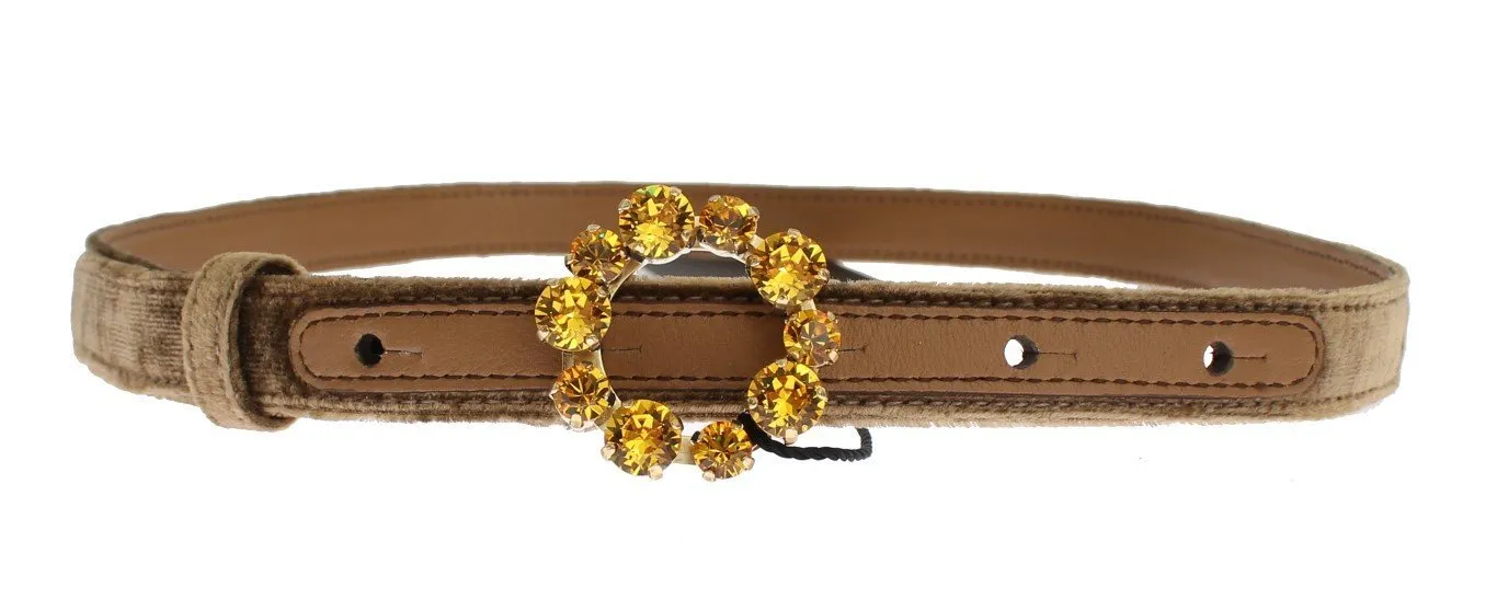 Brown Velvet Leather Crystal Buckle Belt