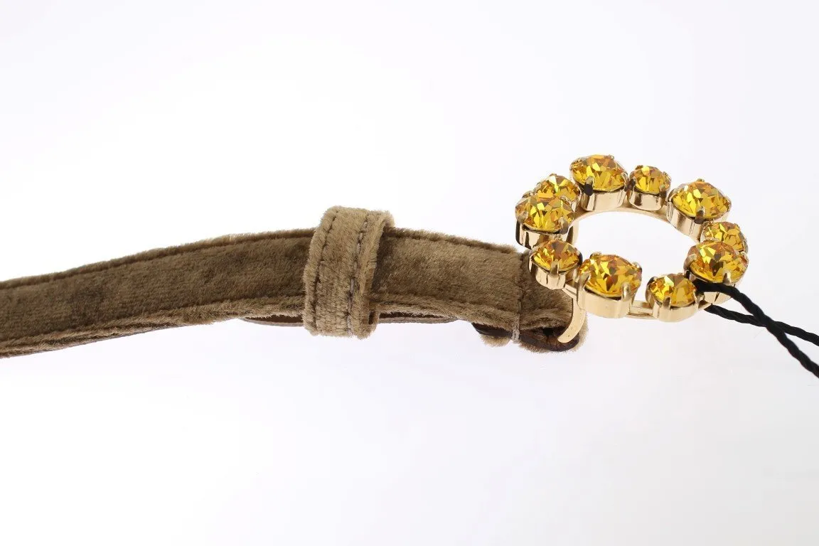 Brown Velvet Leather Crystal Buckle Belt
