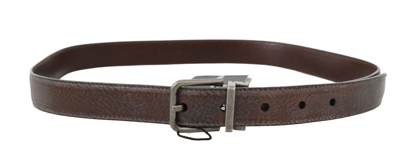 Brown Vintage Leather Silver Buckle Belt