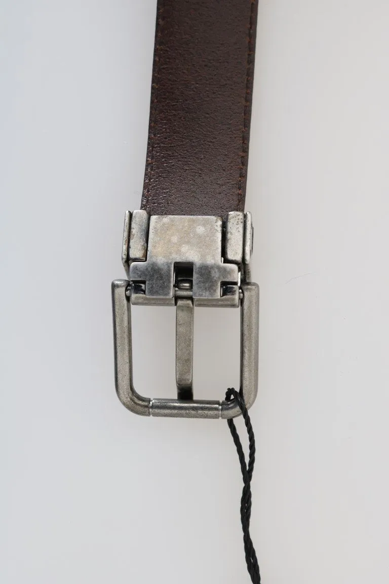 Brown Vintage Leather Silver Buckle Belt