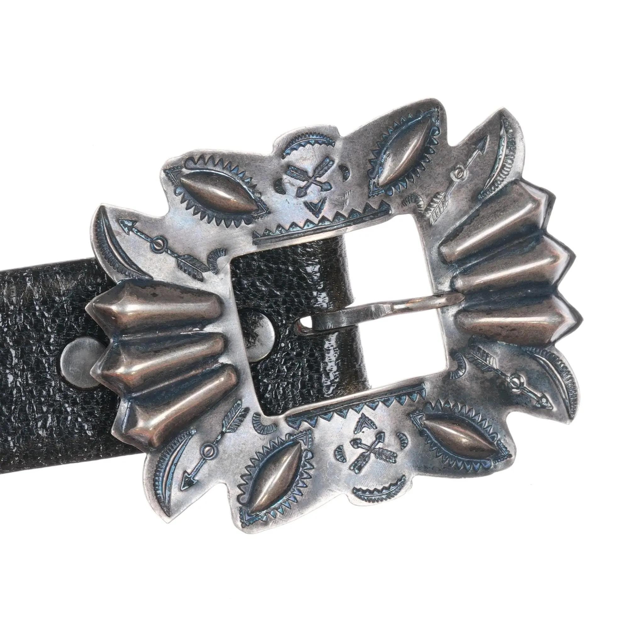 c1940's Navajo Sterling silver Heavy stamped Repousse concho belt