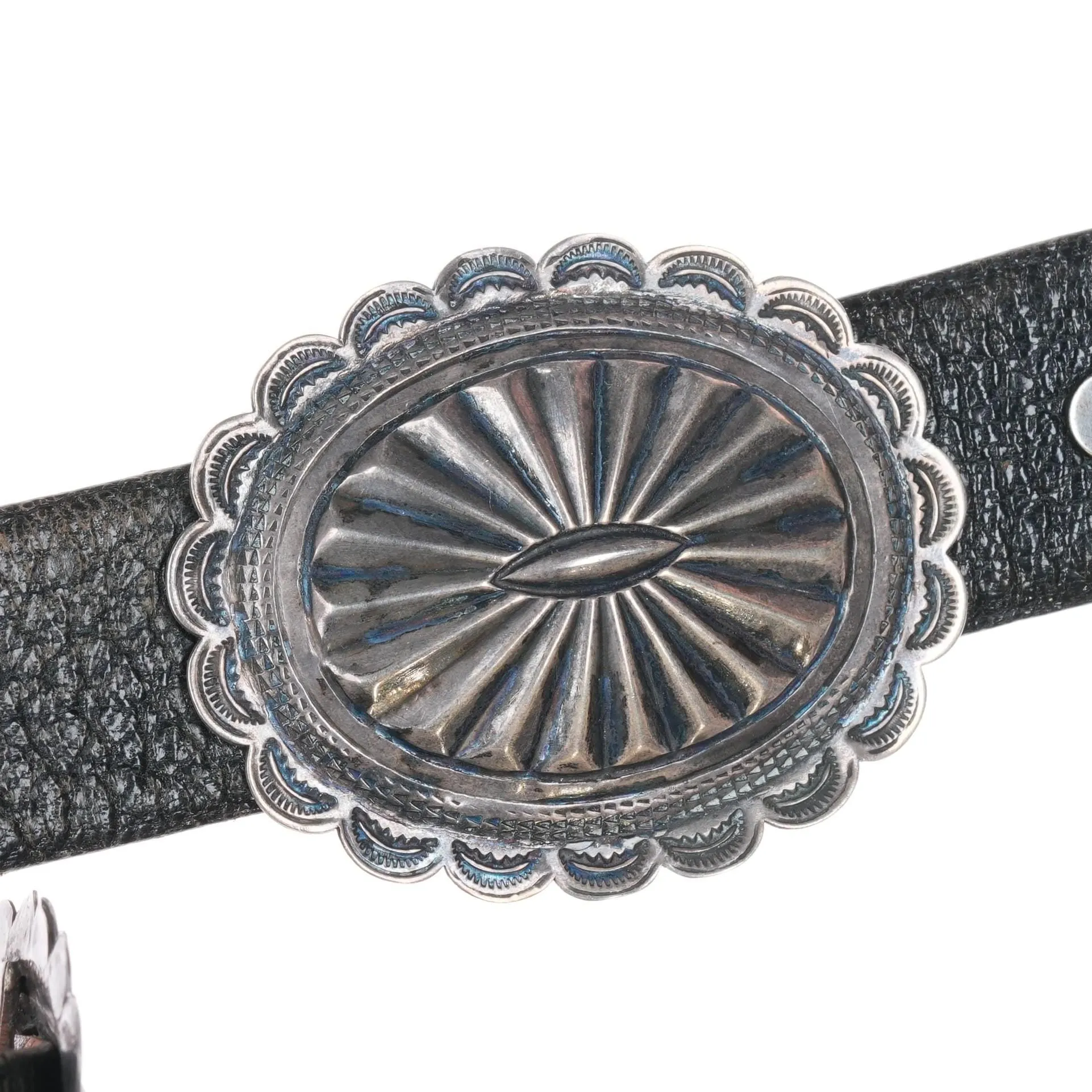 c1940's Navajo Sterling silver Heavy stamped Repousse concho belt