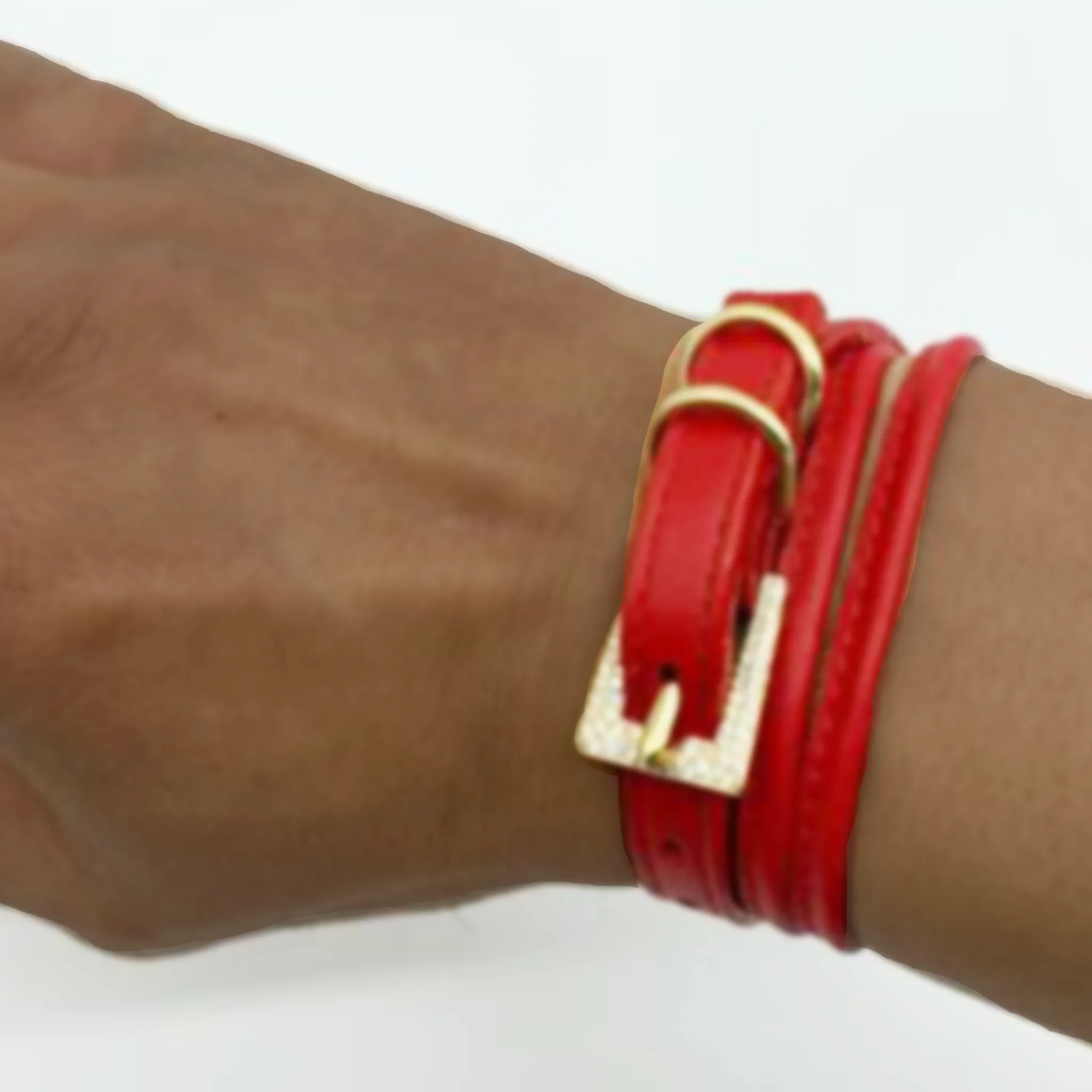 CA Christopher Augmon 18 Karat Yellow Gold and Diamond Buckle Amazon Red Lipstick Buckle Wrap Bracelet