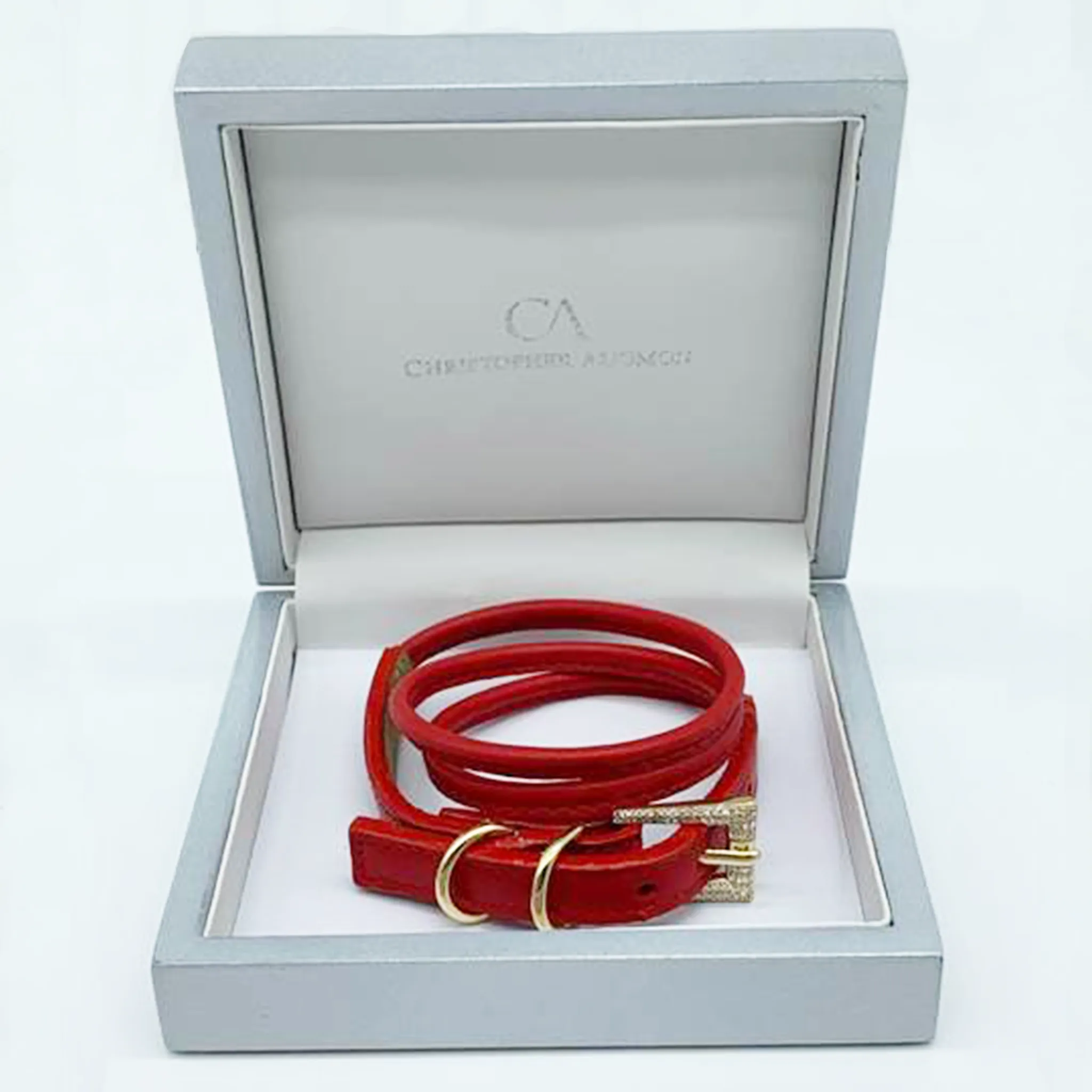 CA Christopher Augmon 18 Karat Yellow Gold and Diamond Buckle Amazon Red Lipstick Buckle Wrap Bracelet