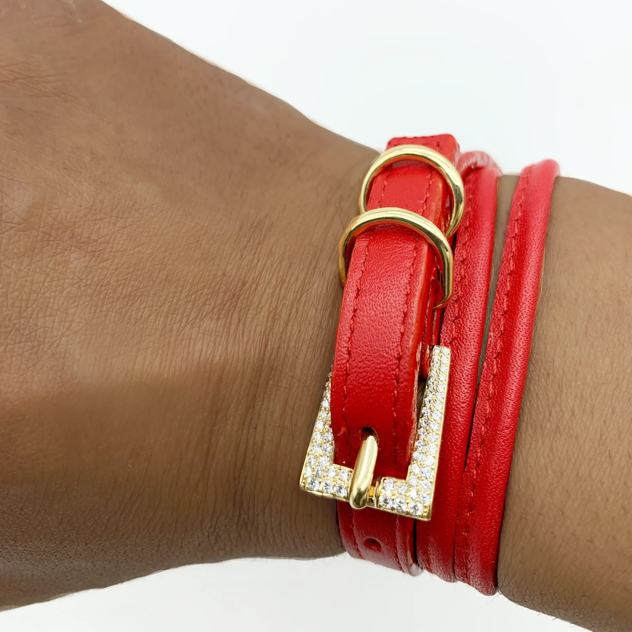 CA Christopher Augmon 18 Karat Yellow Gold and Diamond Buckle Amazon Red Lipstick Buckle Wrap Bracelet