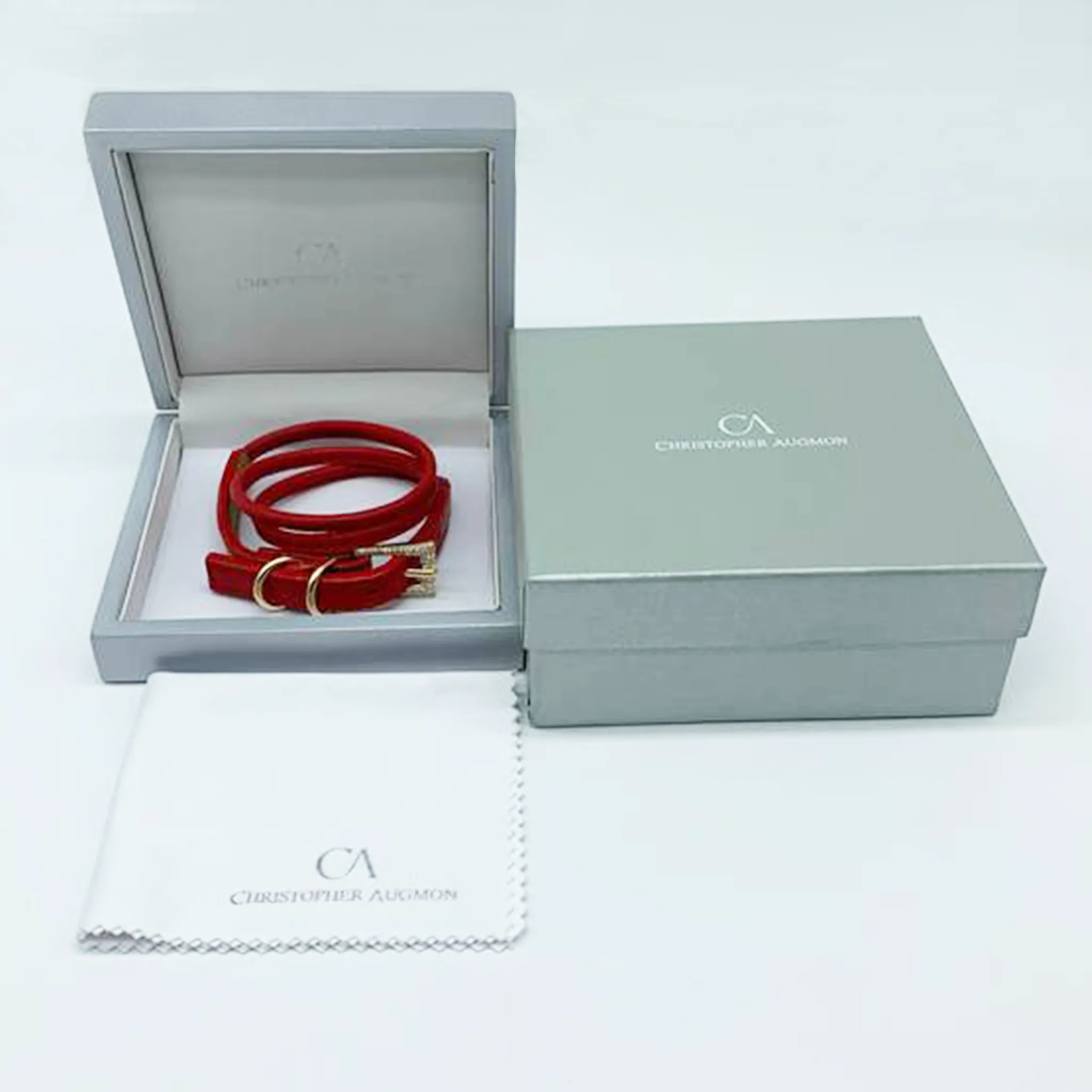 CA Christopher Augmon 18 Karat Yellow Gold and Diamond Buckle Amazon Red Lipstick Buckle Wrap Bracelet