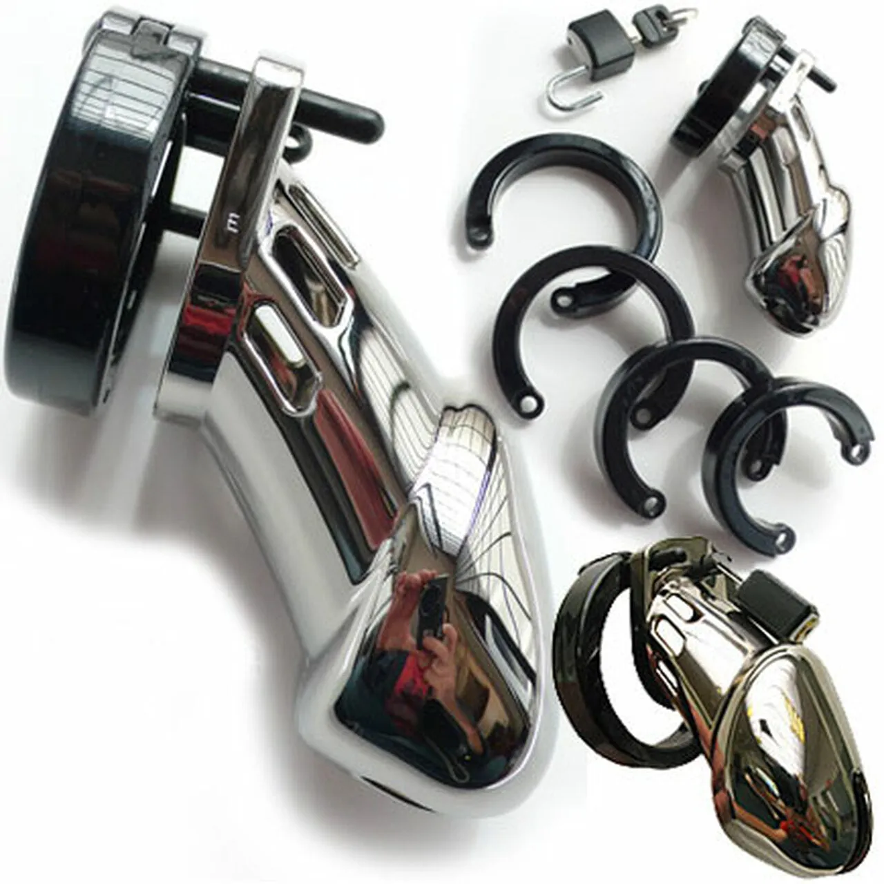 CB-6000 Male Chastity Device Kit  3 1/4" Chrome Cage with Spacers