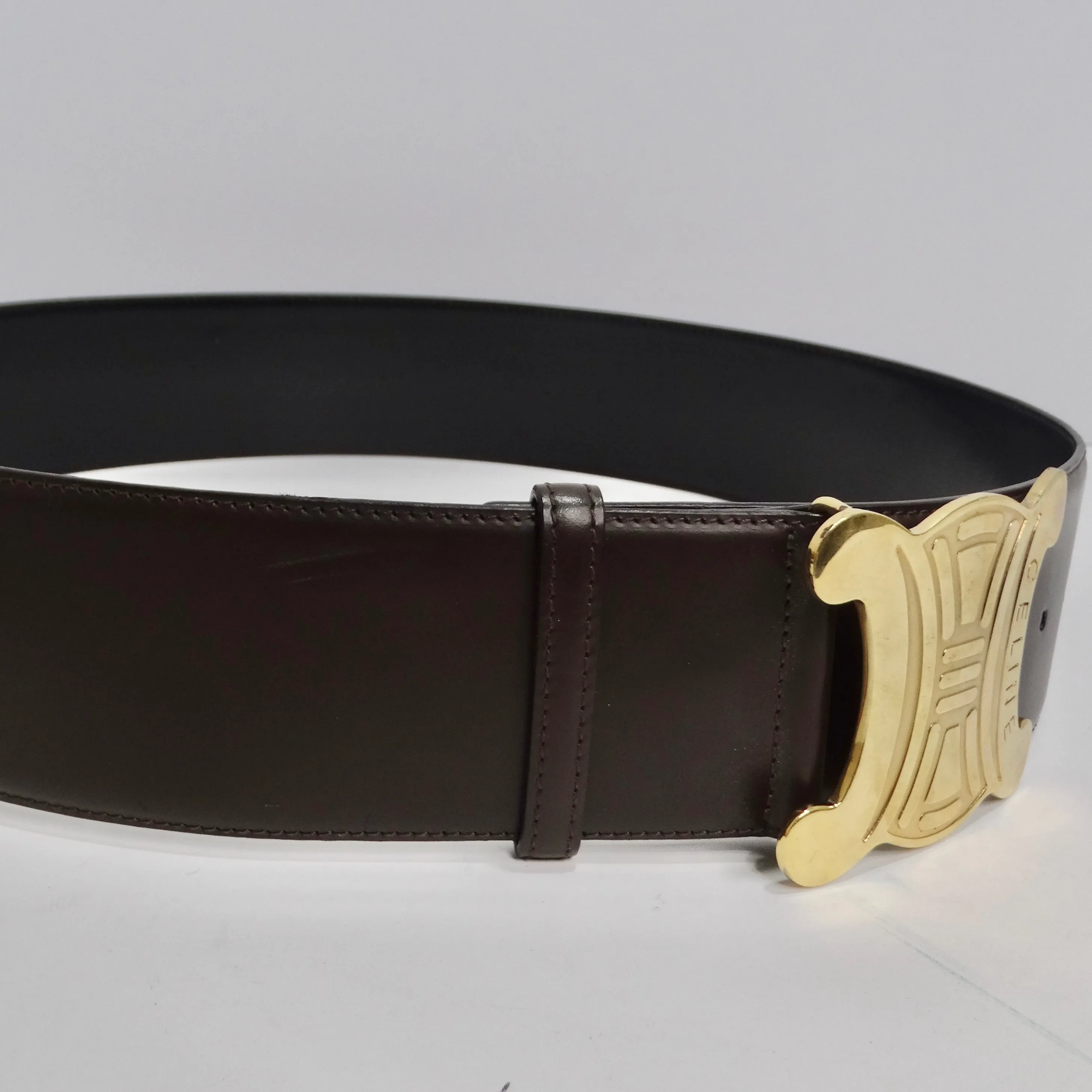 Celine 1990s Brown Leather Gold Tone Belt