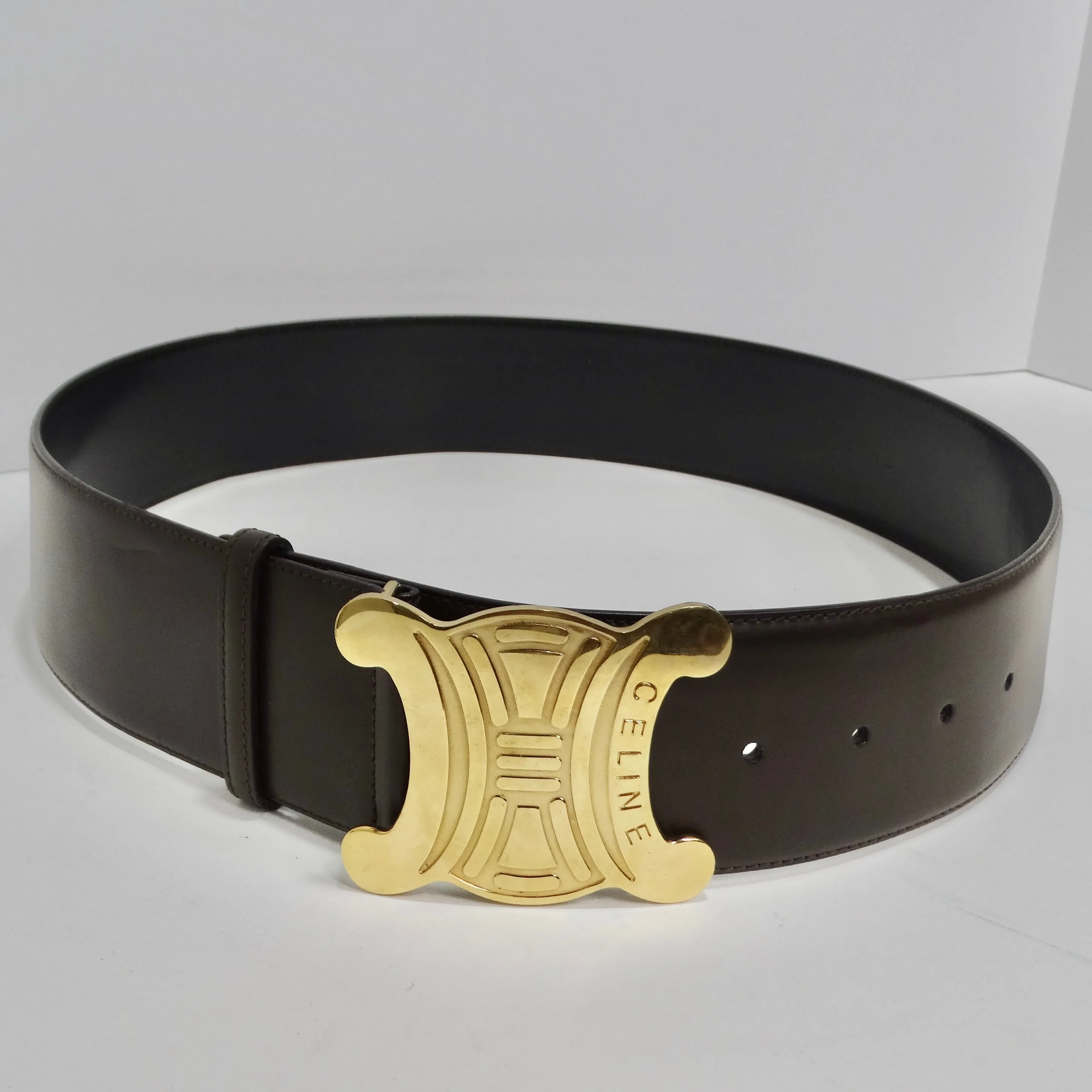 Celine 1990s Brown Leather Gold Tone Belt