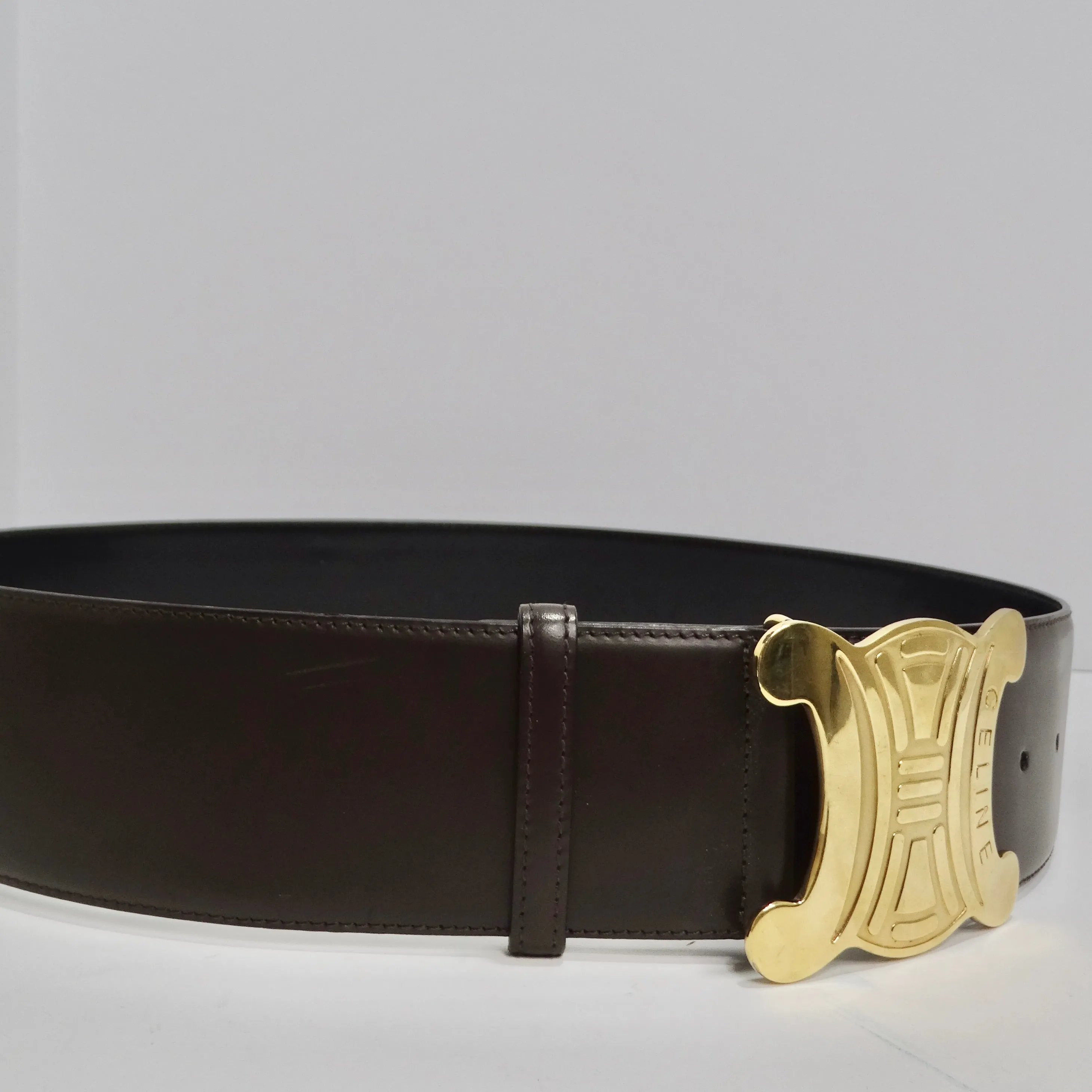 Celine 1990s Brown Leather Gold Tone Belt