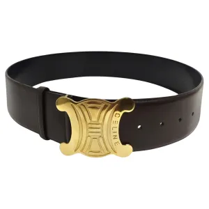 Celine 1990s Brown Leather Gold Tone Belt