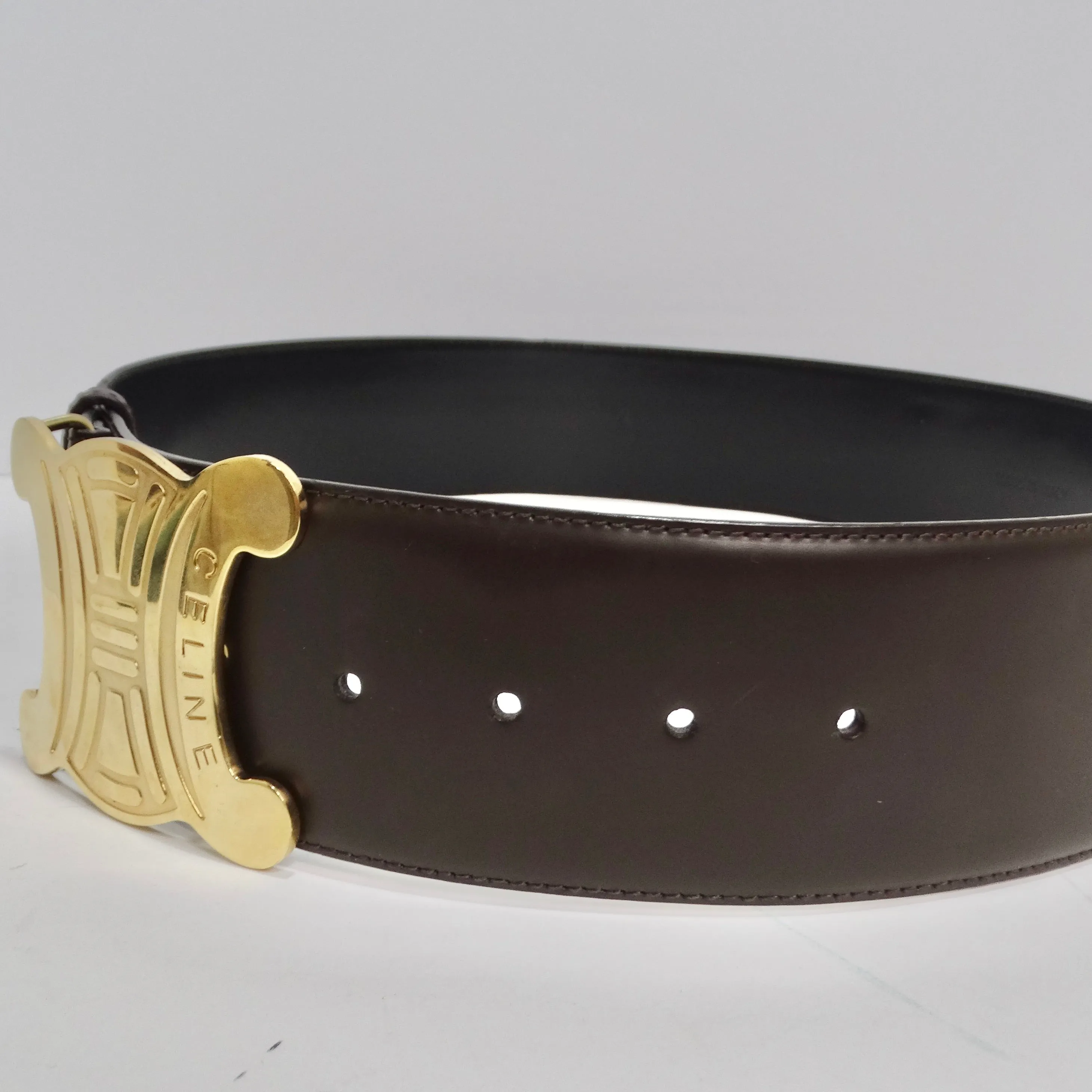 Celine 1990s Brown Leather Gold Tone Belt
