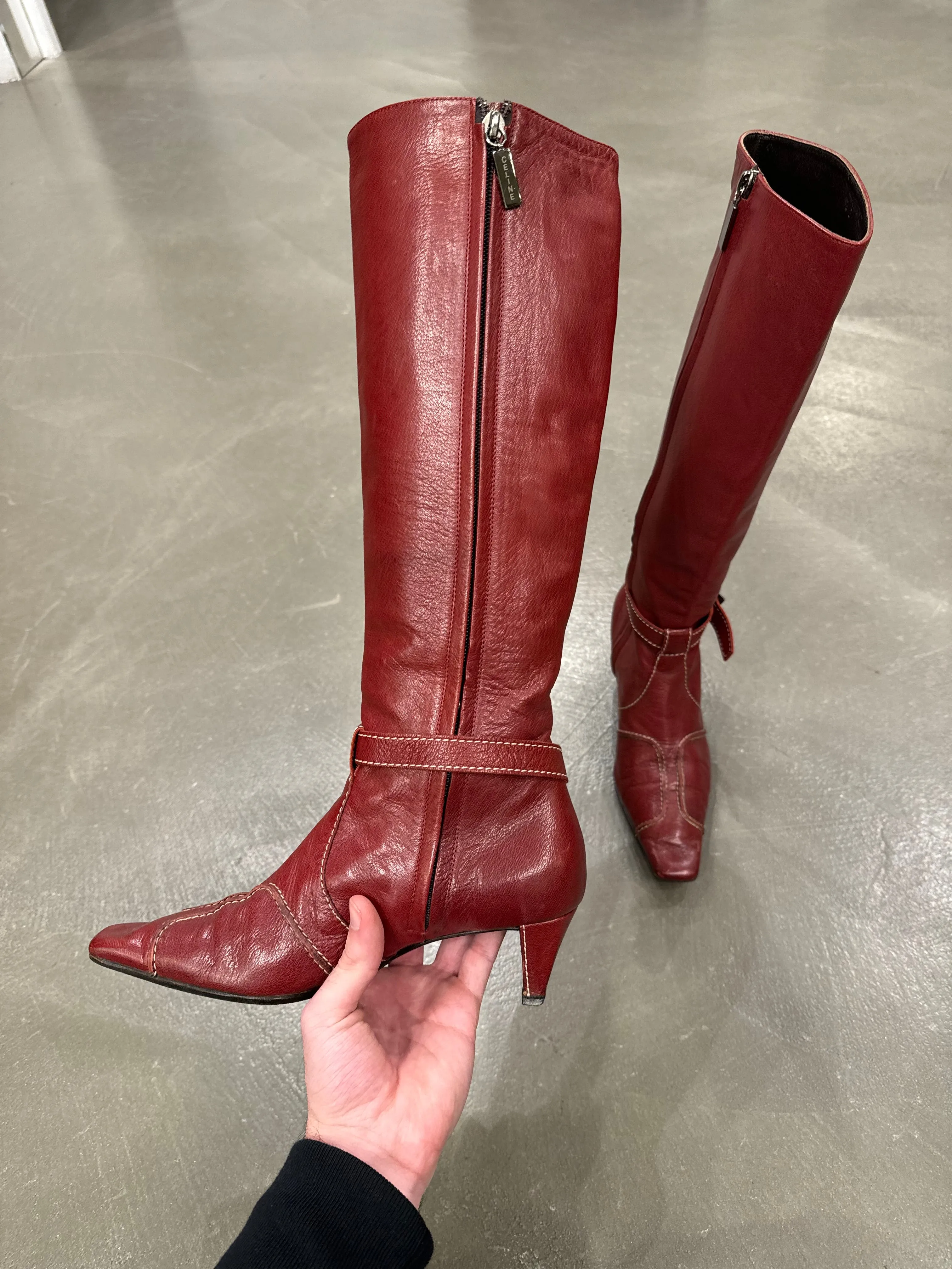 Celine red leather boots