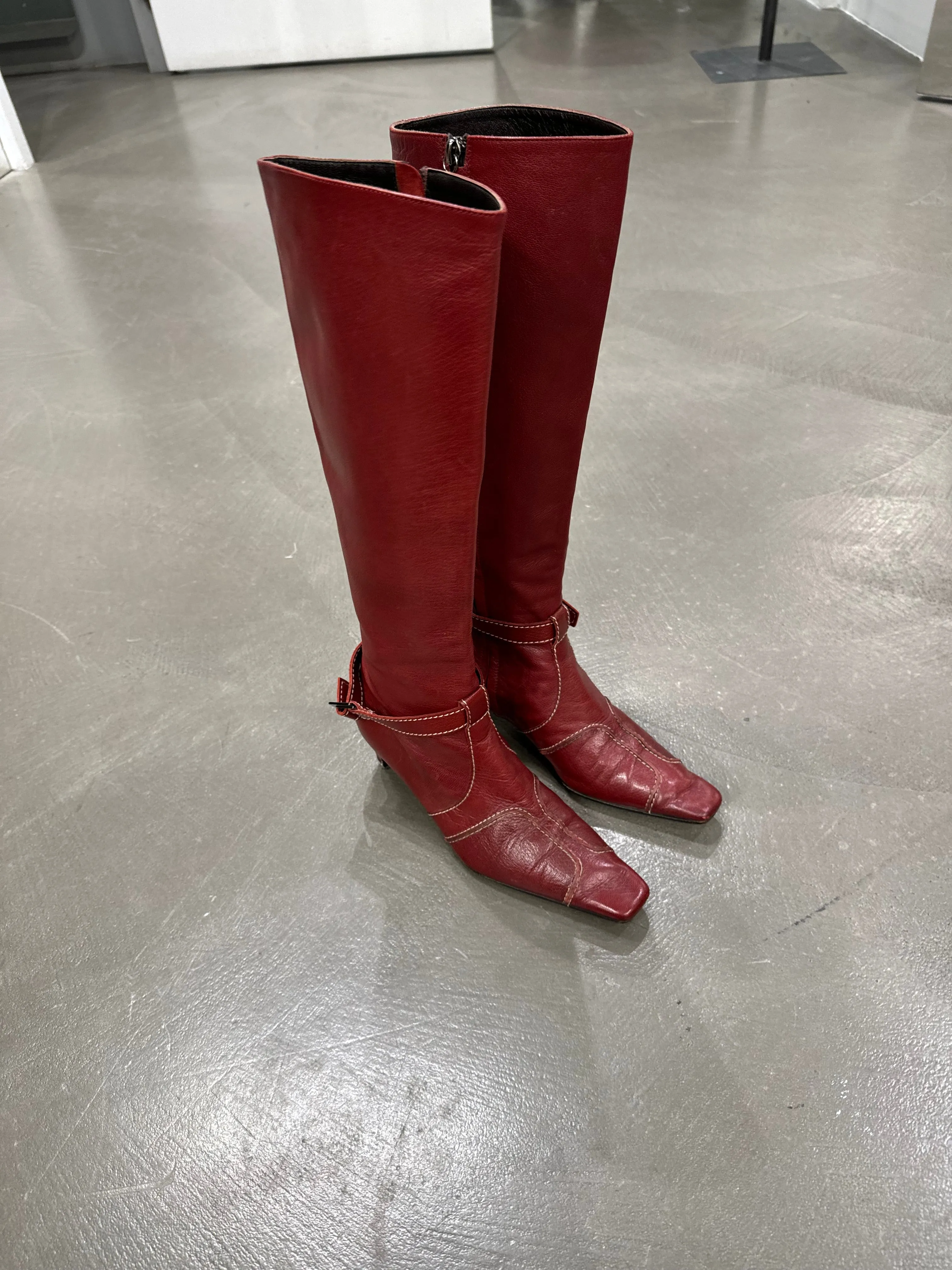 Celine red leather boots