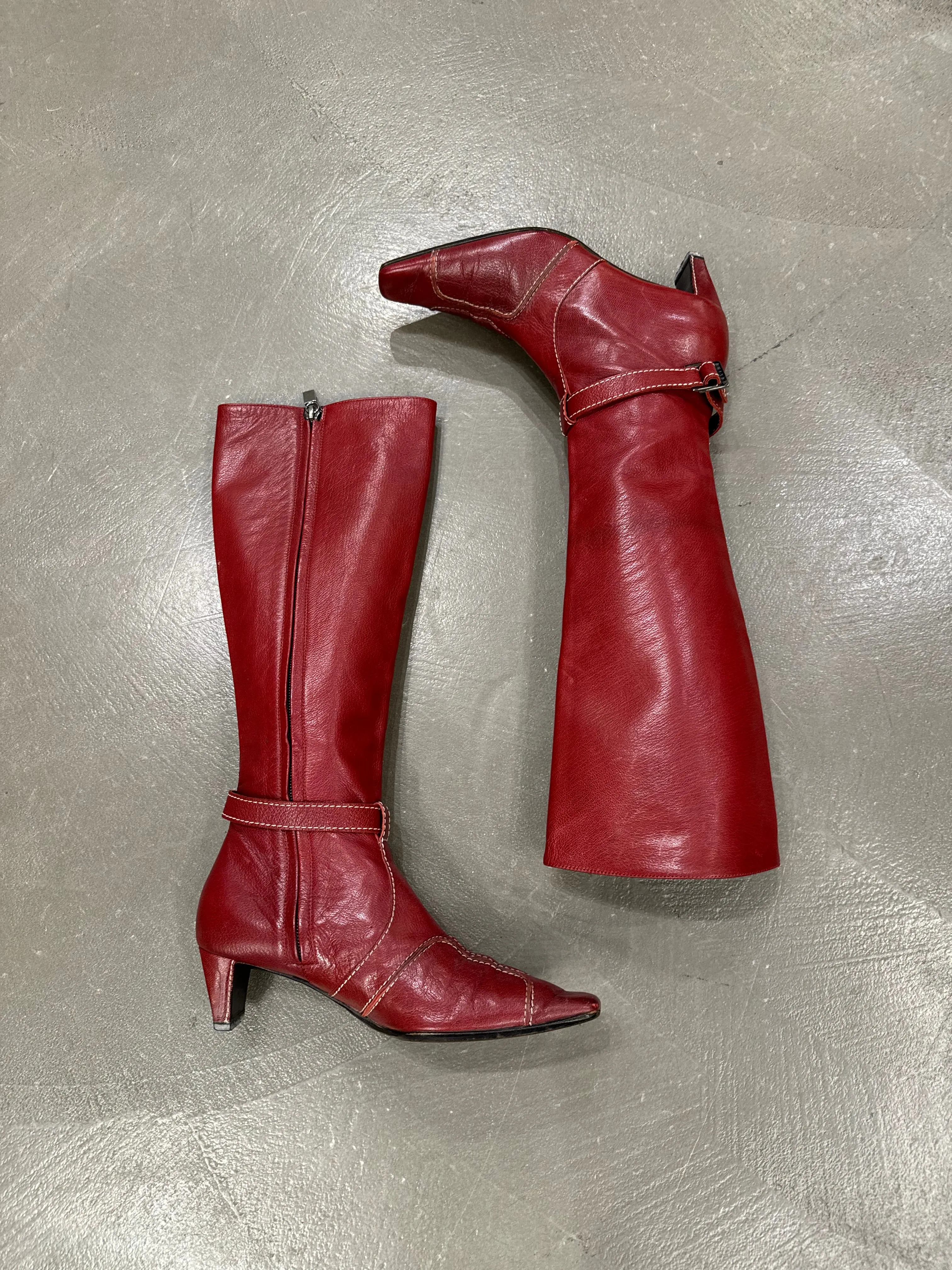 Celine red leather boots