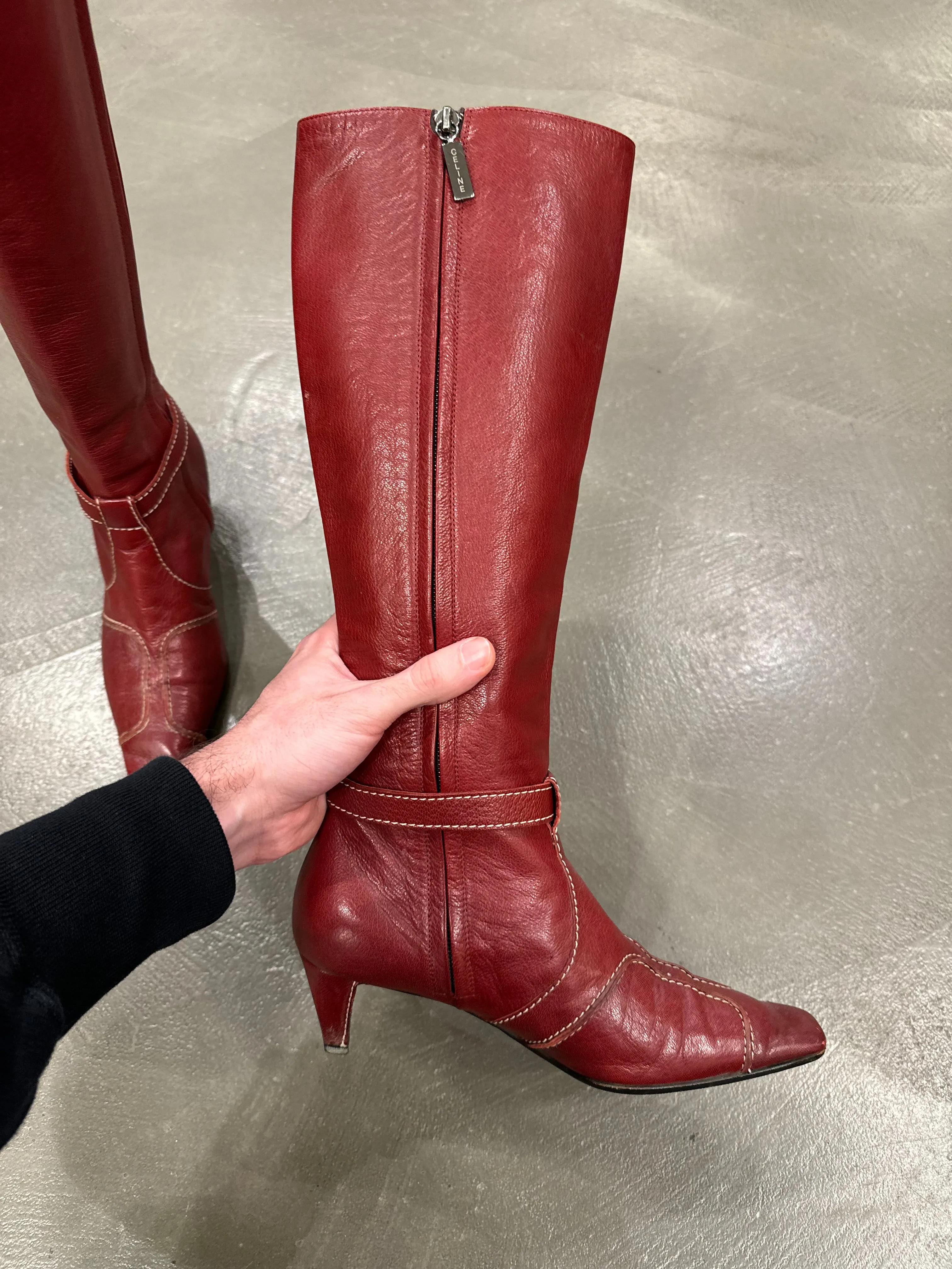 Celine red leather boots