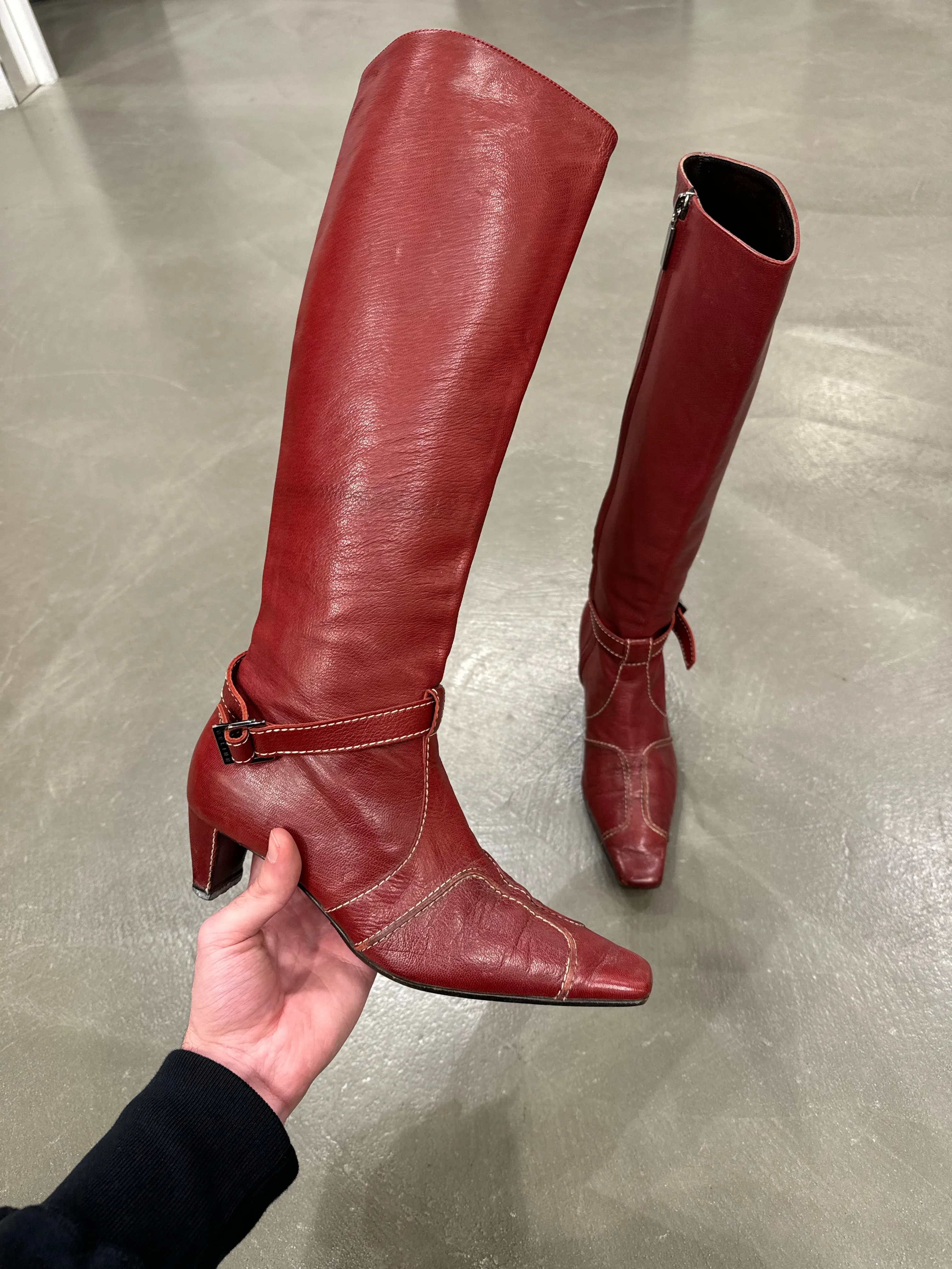 Celine red leather boots