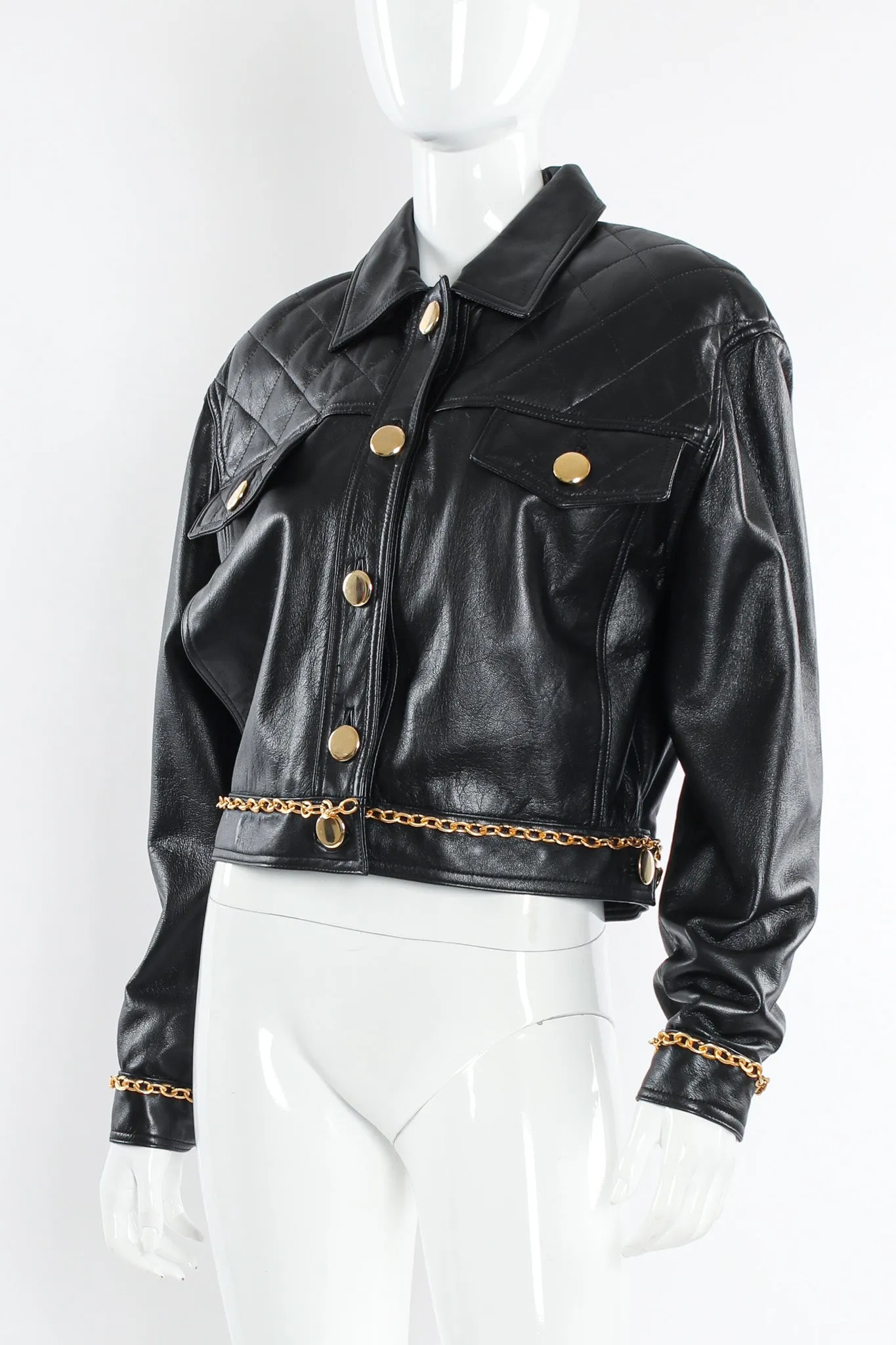 Chain Hardware Quilted Leather Jacket