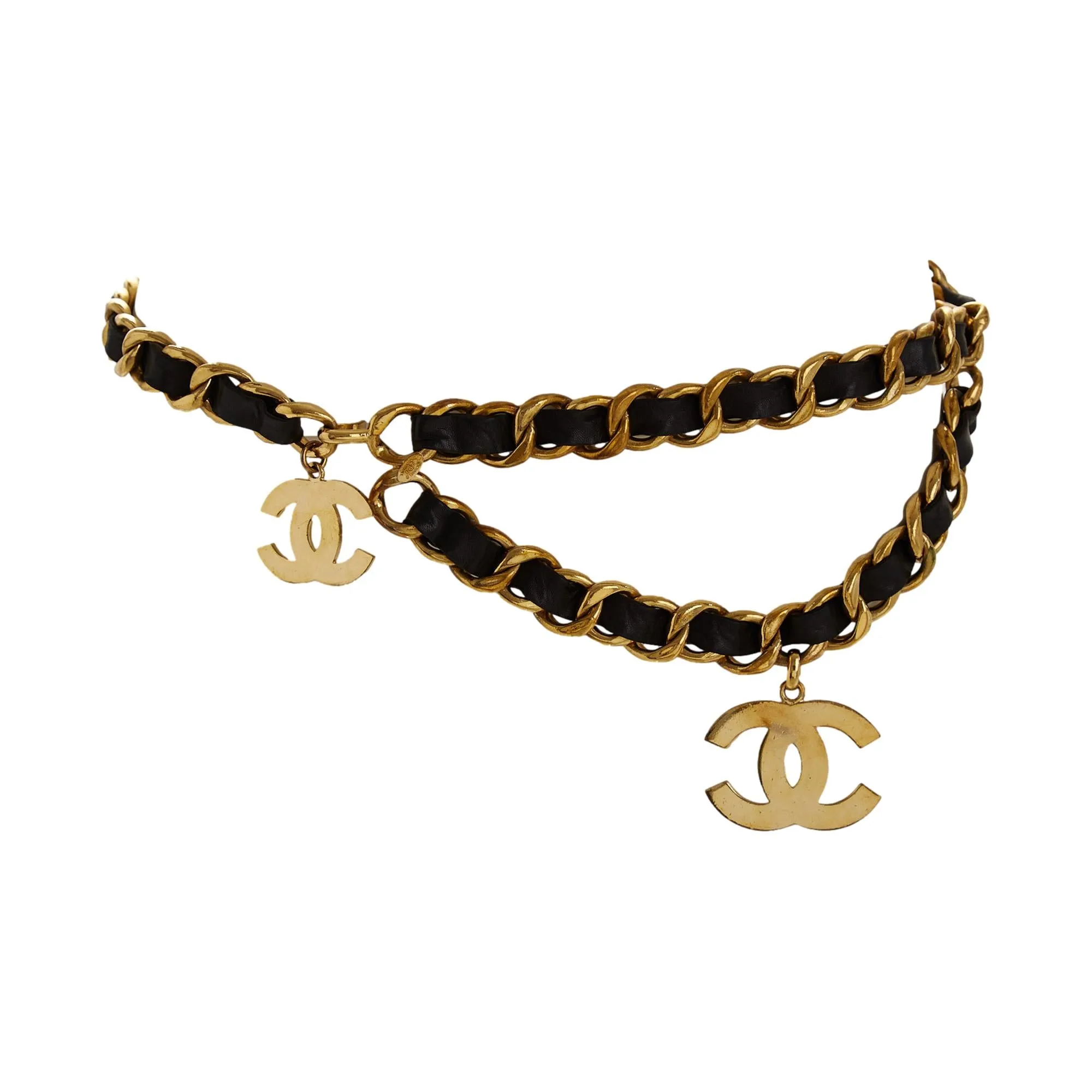Chanel Black   Gold Jumbo Logo Chain Belt