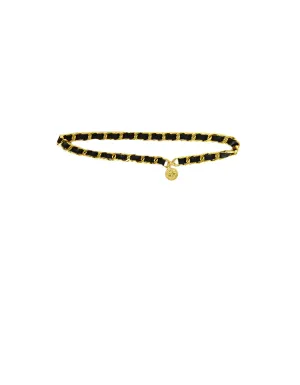 Chanel Black Leather Laced Goldtone Chainlink Belt with CC Medallion 34"