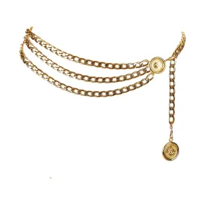 Chanel Gold Logo Medallion Chain Drop Belt