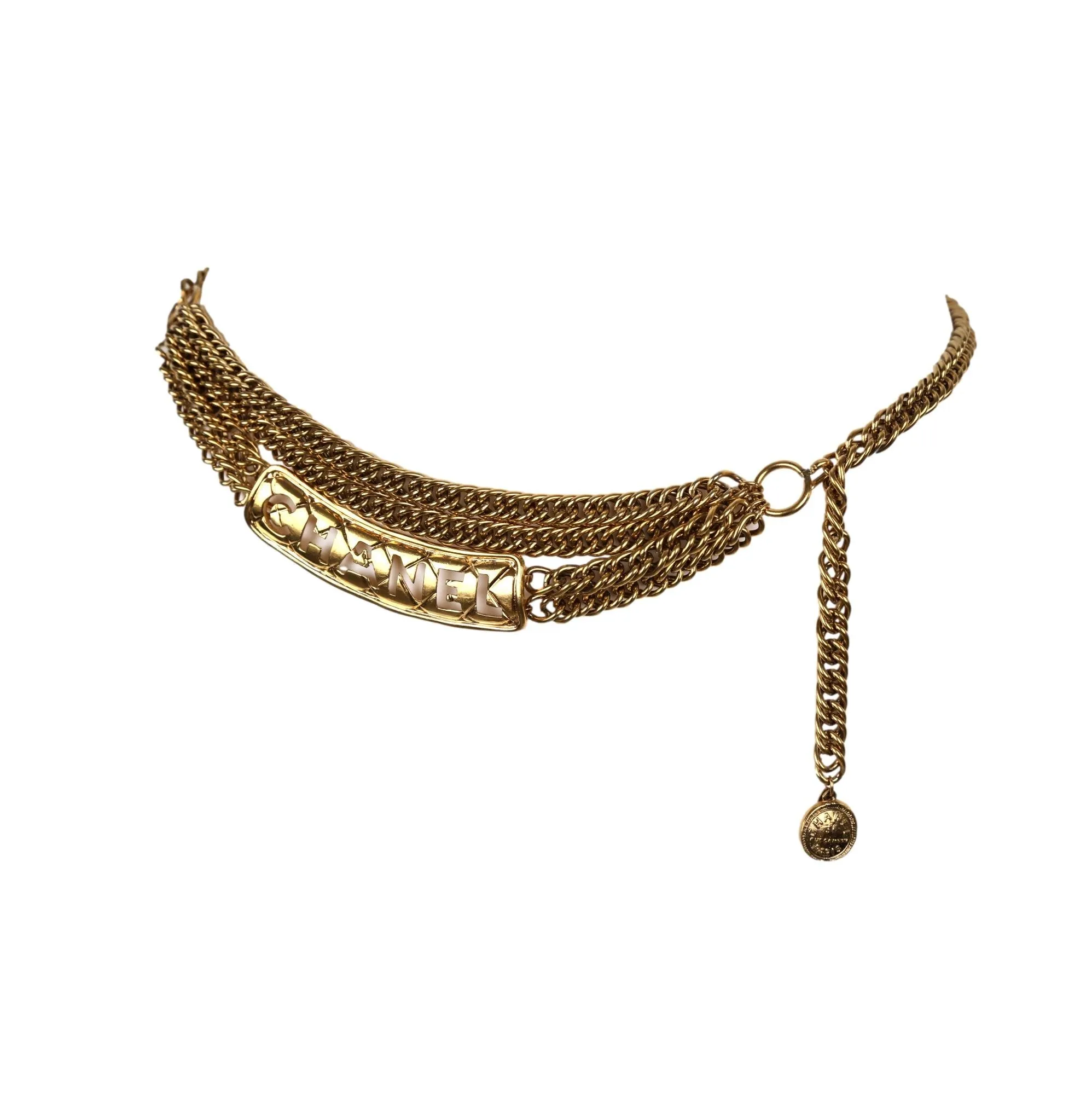 Chanel Gold Name Plate Drop Chain