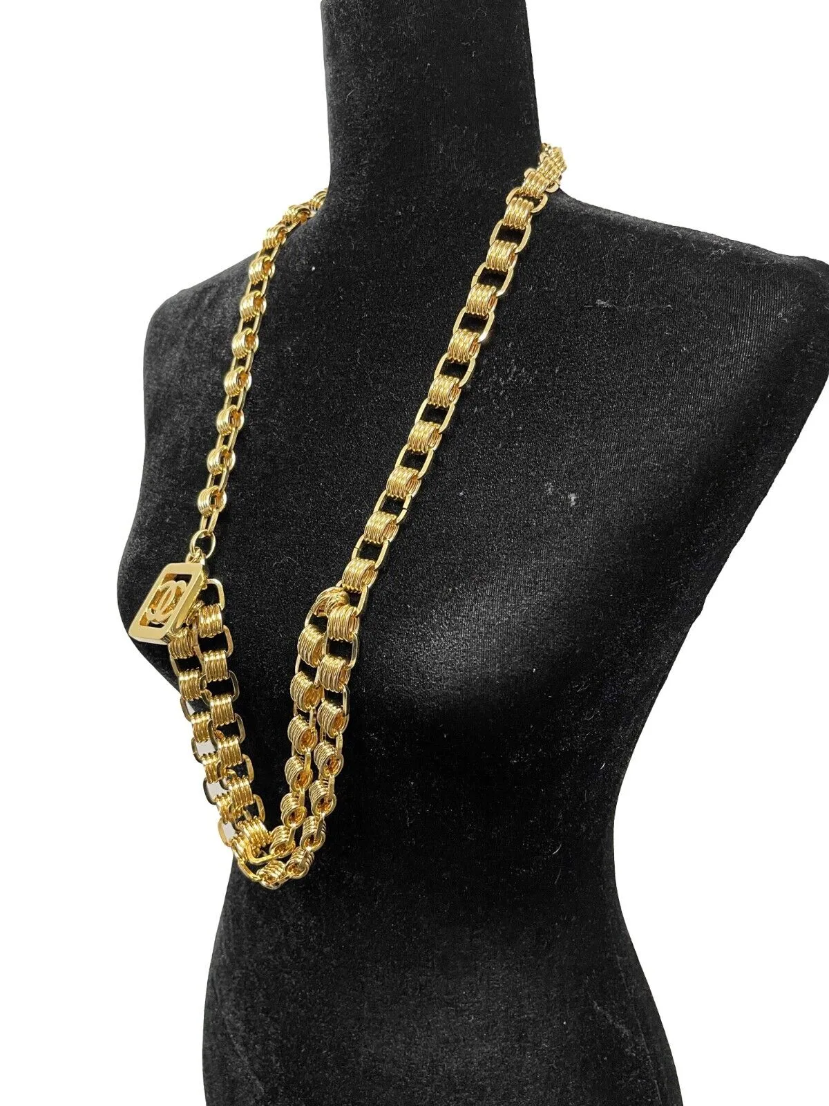 Chanel Vintage Gold Chain Belt CC Square Charm Excellent 36
