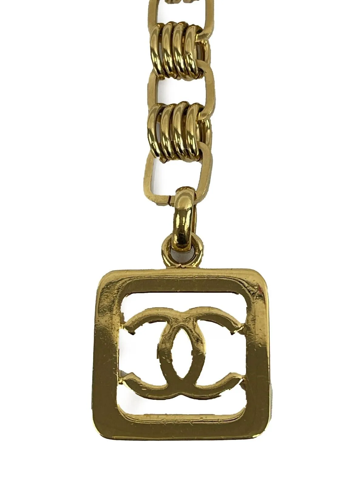 Chanel Vintage Gold Chain Belt CC Square Charm Excellent 36