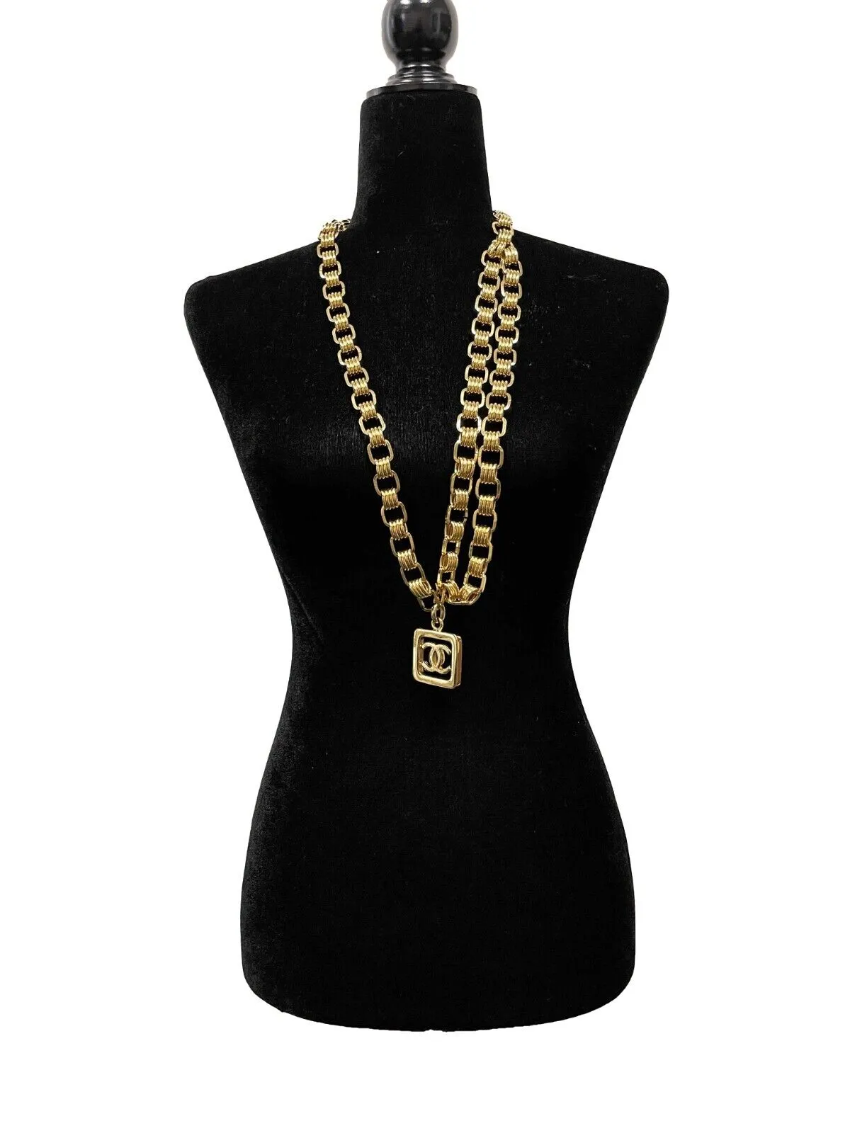 Chanel Vintage Gold Chain Belt CC Square Charm Excellent 36