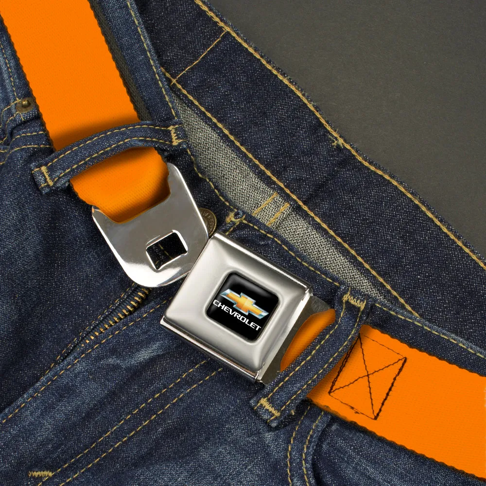 Chevy Bowtie Full Color Black/Gold Seatbelt Belt - Orange Webbing