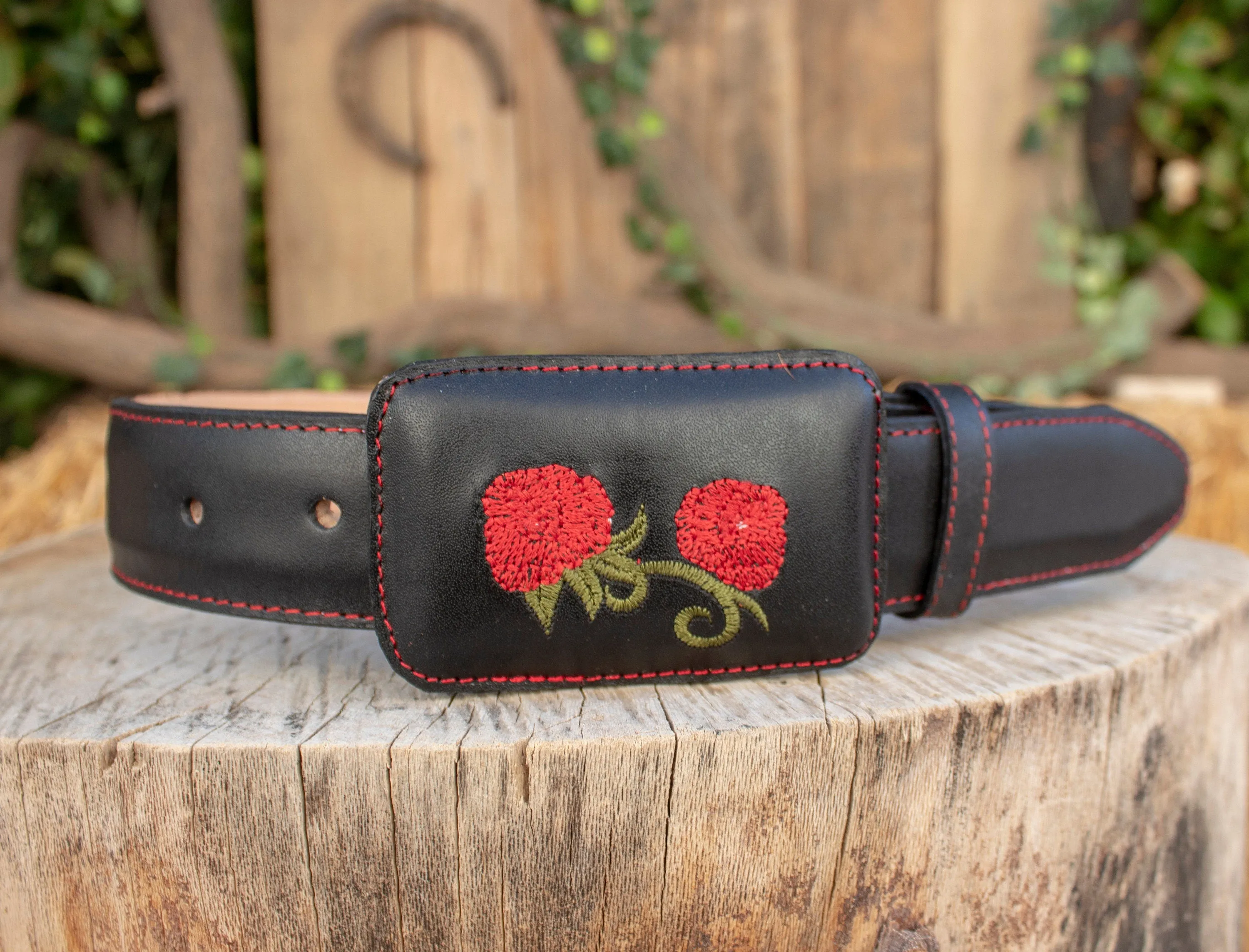 CHILDRENS YOUTH LEATHER ROSE EMBROIDERED WESTERN BELT