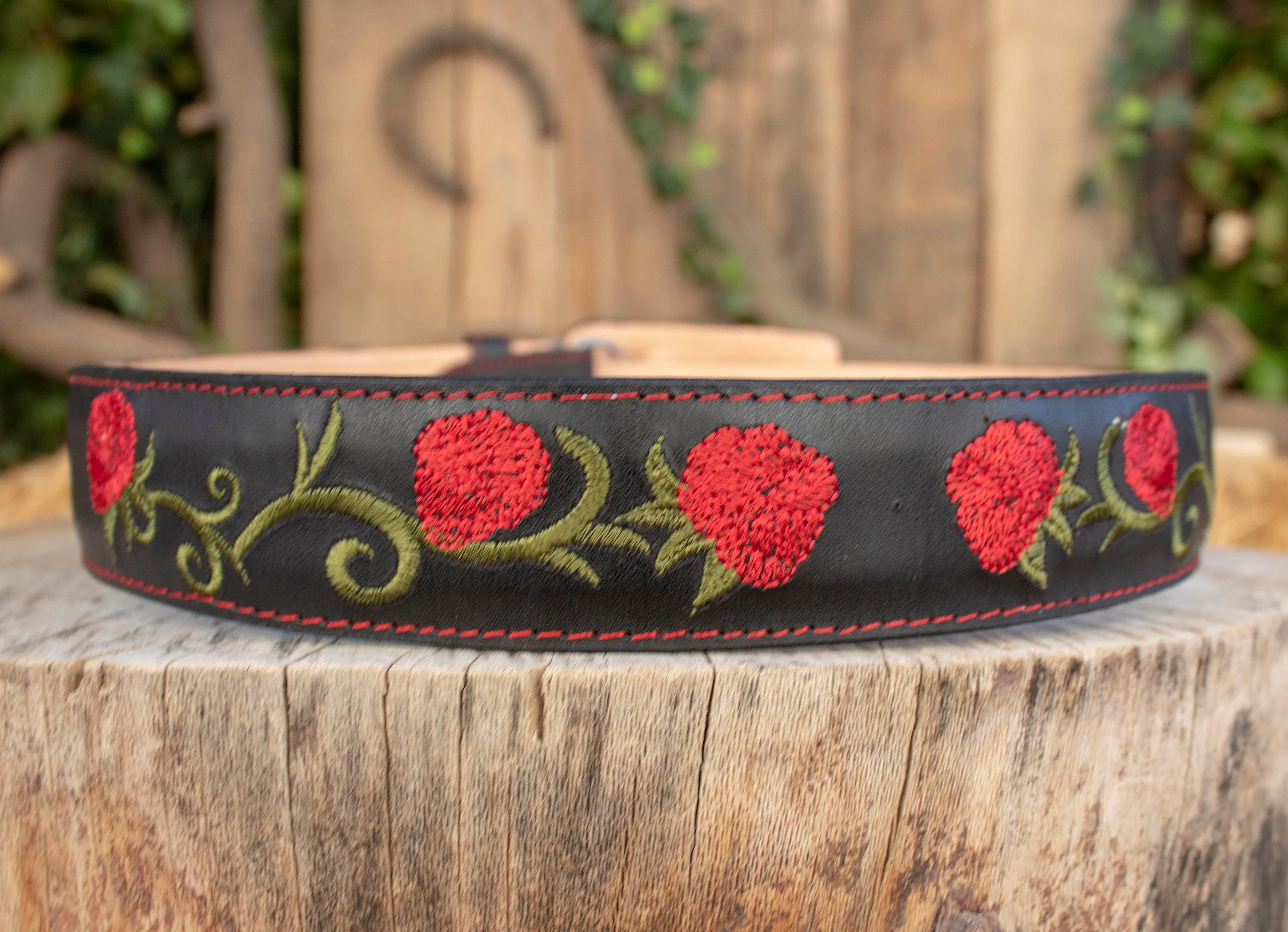 CHILDRENS YOUTH LEATHER ROSE EMBROIDERED WESTERN BELT