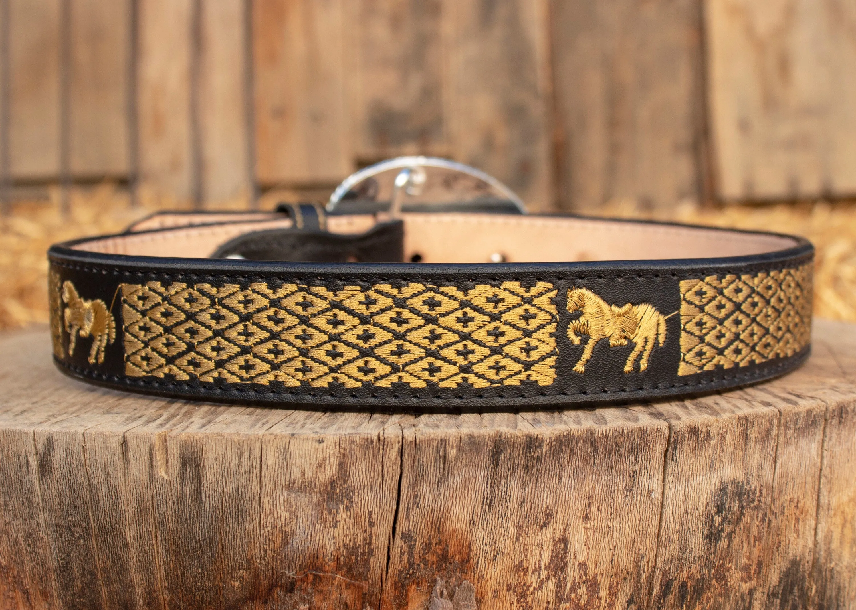 CHILDRENS YOUTH WESTERN HORSE EMBROIDERED COWBOY LEATHER BELT & BUCKLE