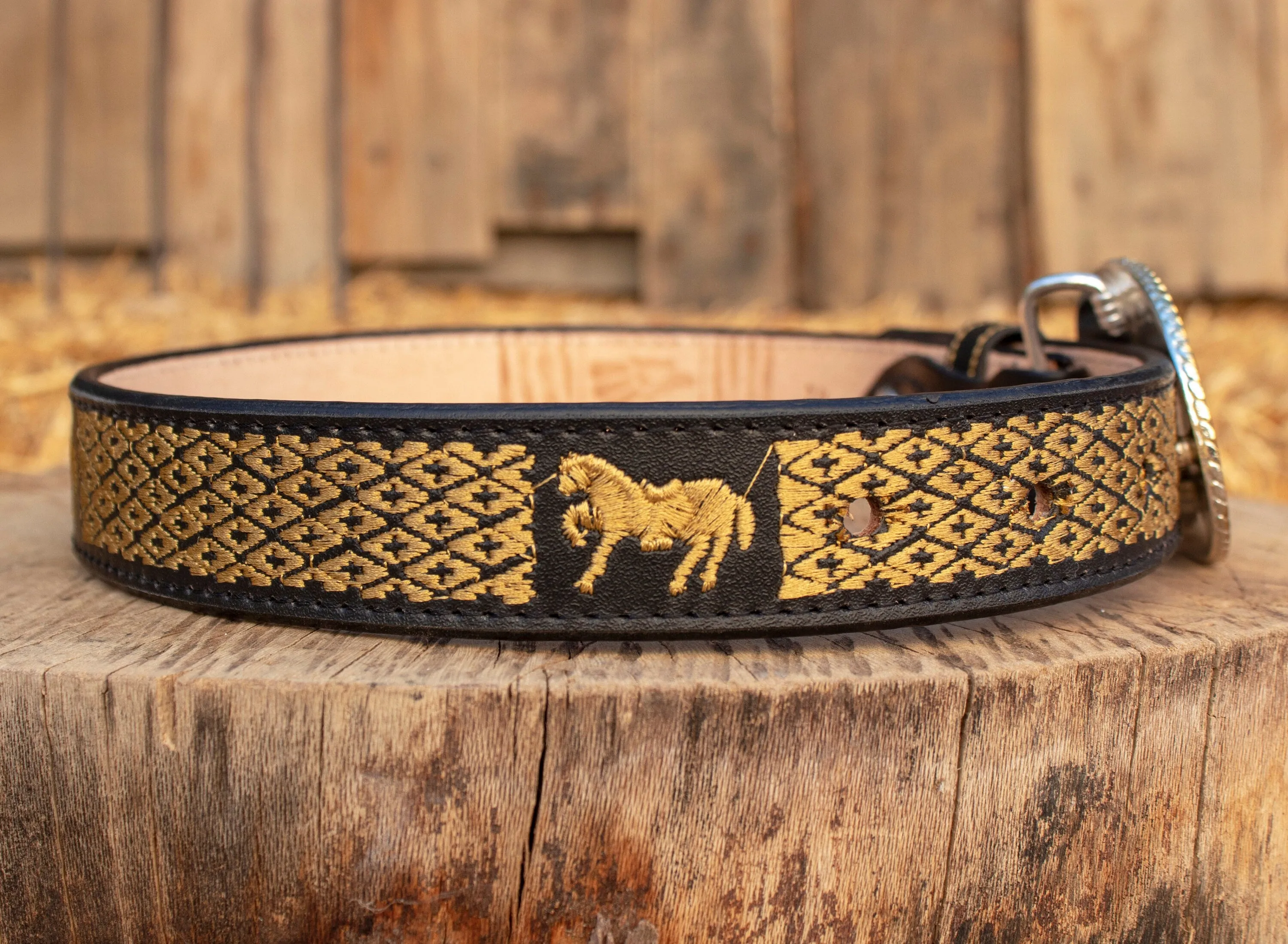 CHILDRENS YOUTH WESTERN HORSE EMBROIDERED COWBOY LEATHER BELT & BUCKLE
