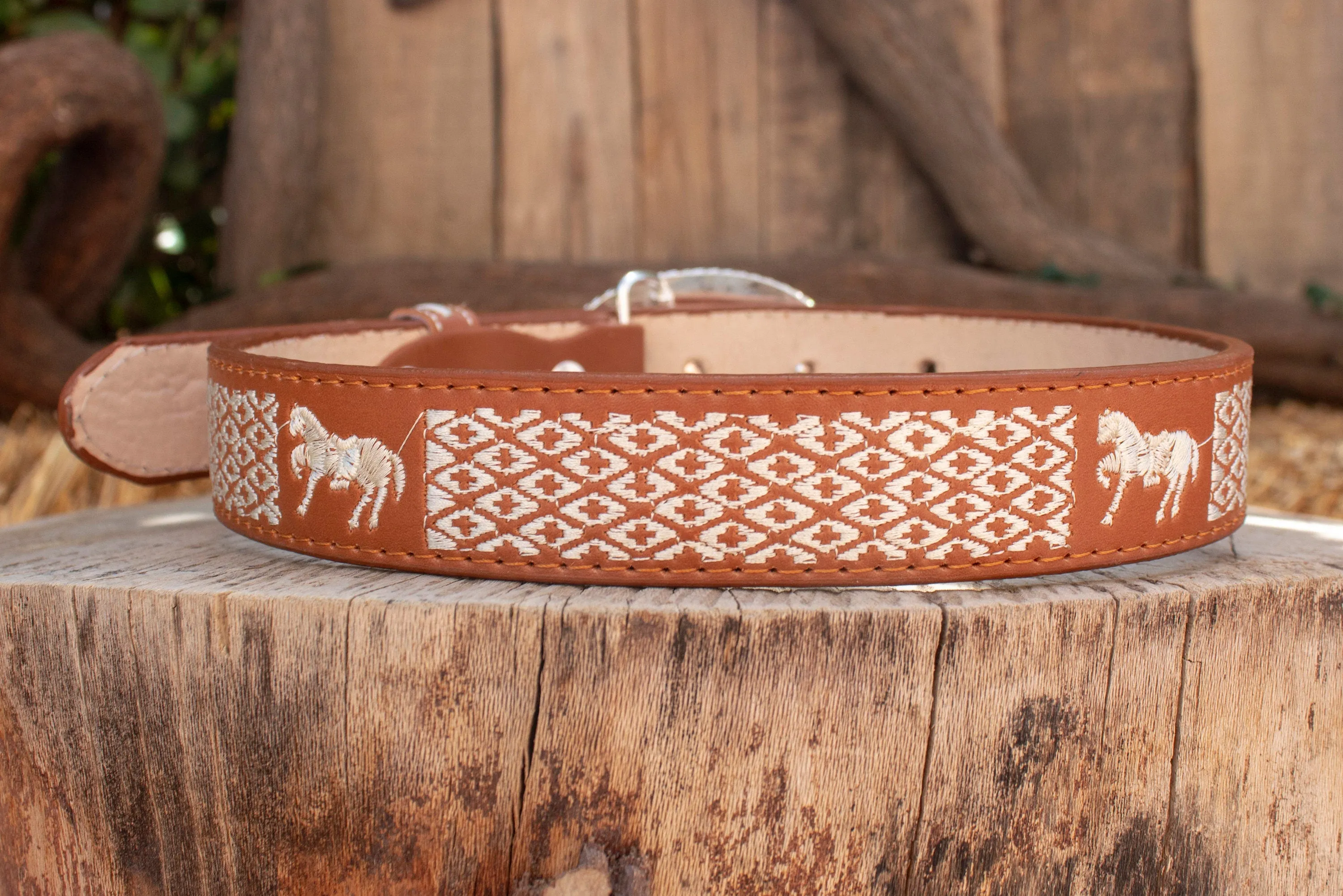 CHILDRENS YOUTH WESTERN HORSE EMBROIDERED COWBOY LEATHER BELT & BUCKLE