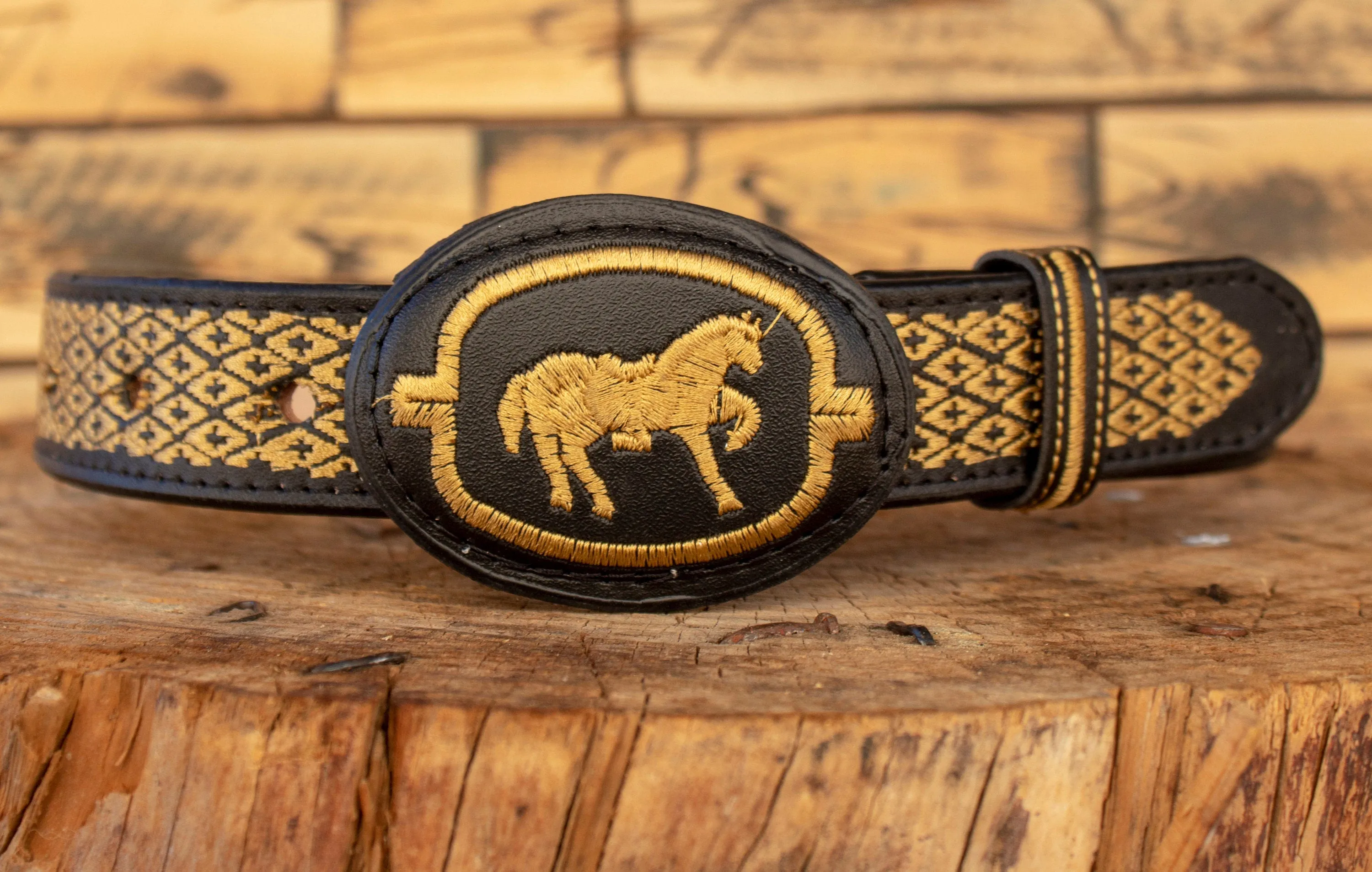 CHILDRENS YOUTH WESTERN HORSE EMBROIDERED COWBOY LEATHER BELT