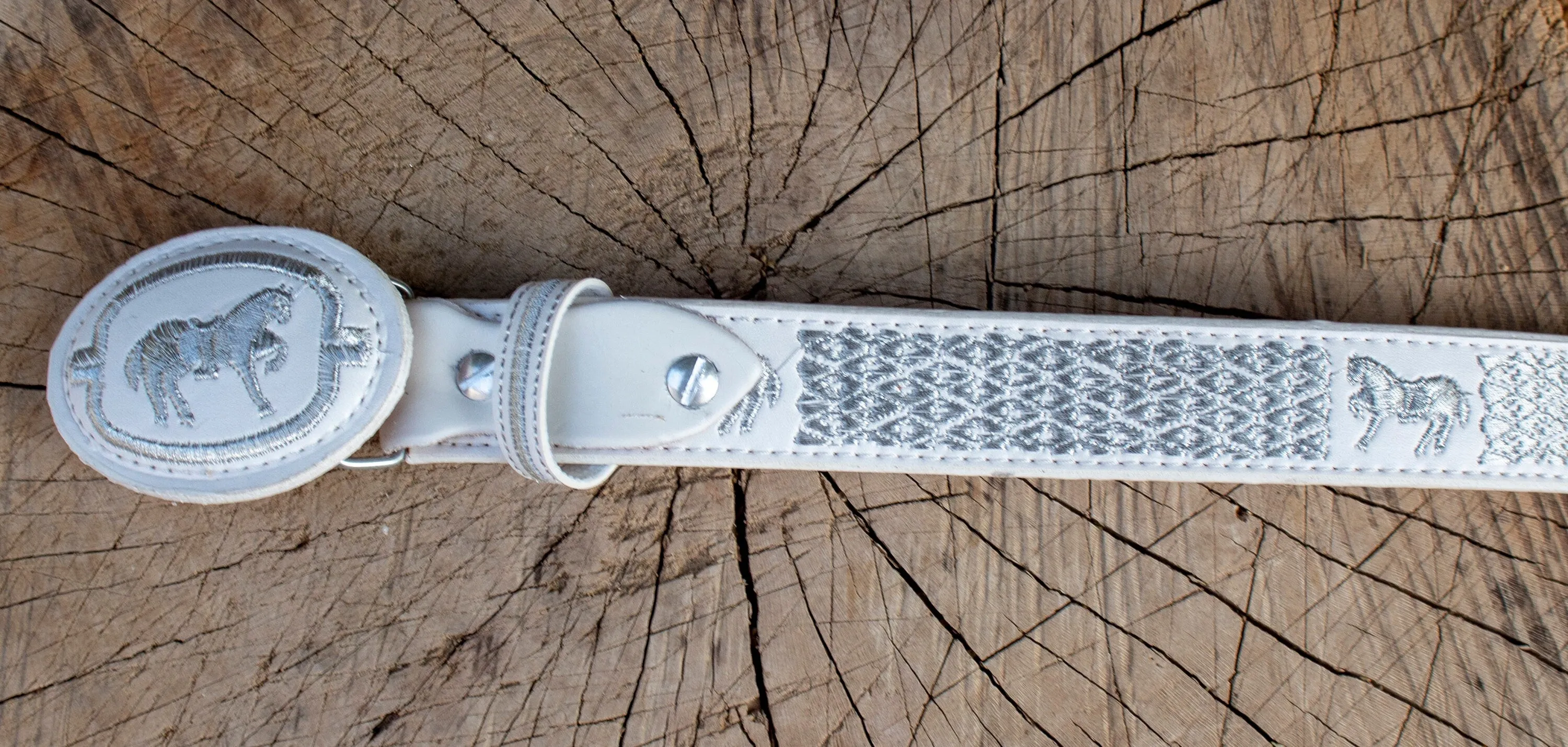 CHILDRENS YOUTH WESTERN HORSE EMBROIDEREDCOWBOY LEATHER BELT